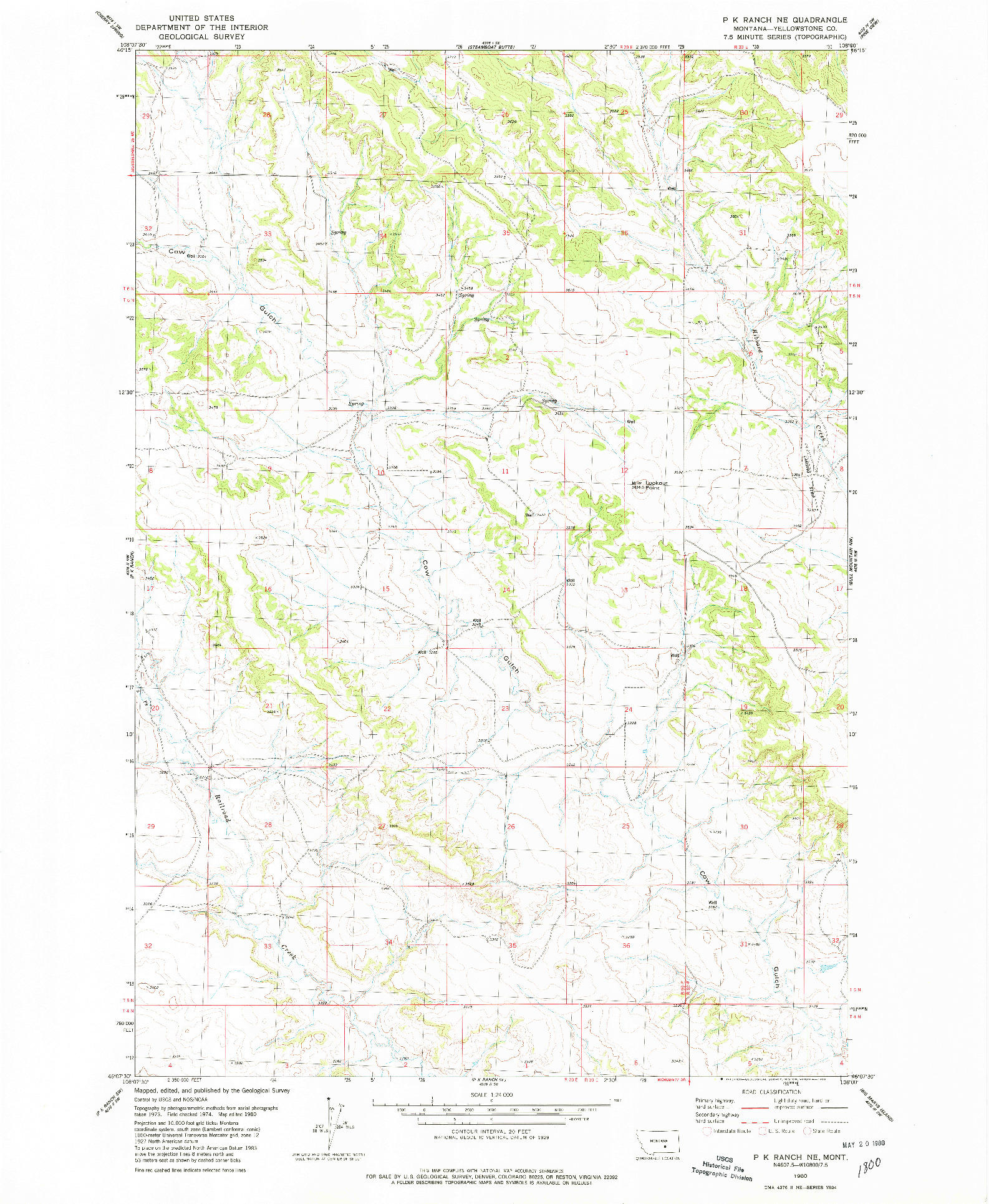 USGS 1:24000-SCALE QUADRANGLE FOR P K RANCH NE, MT 1980