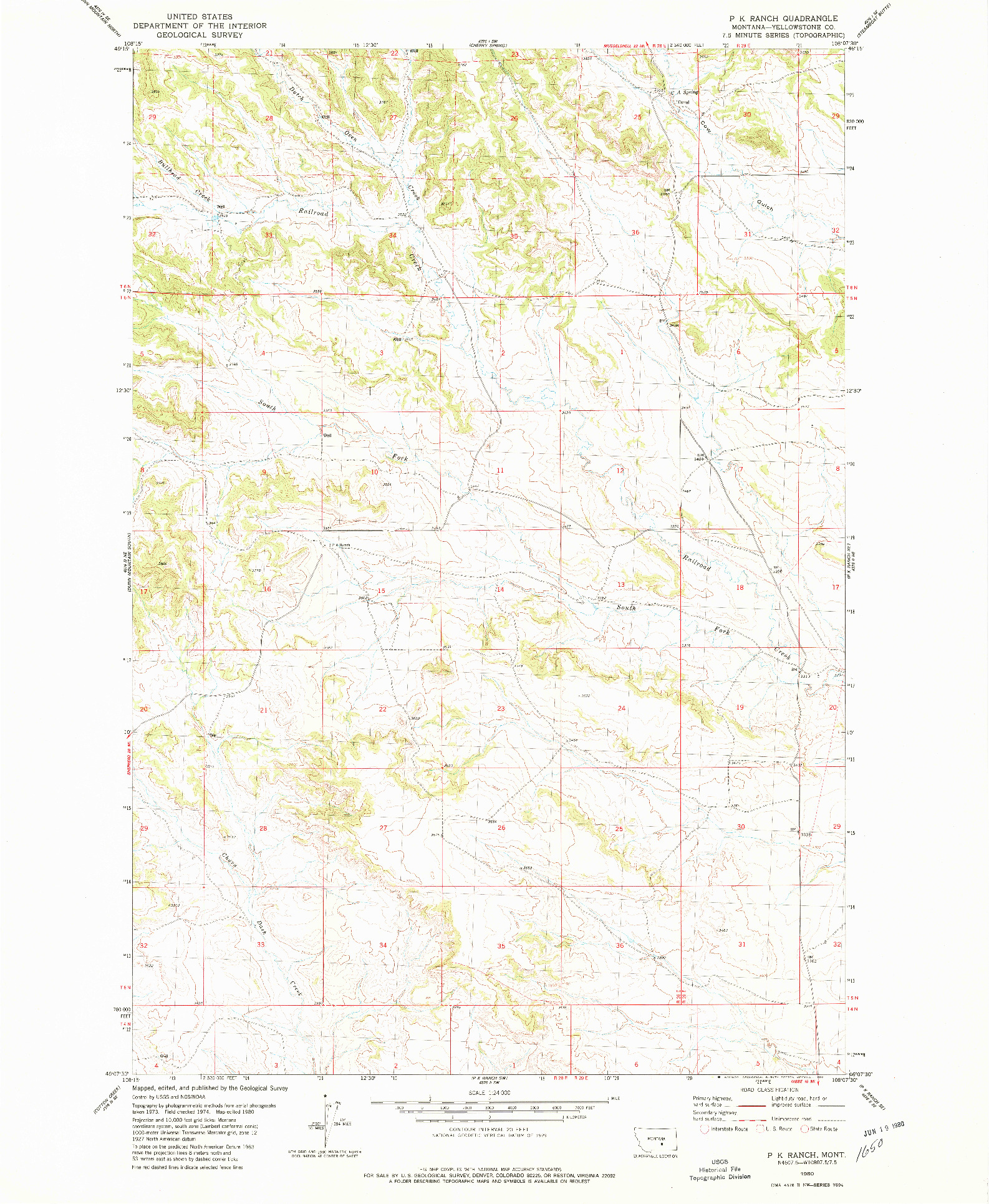USGS 1:24000-SCALE QUADRANGLE FOR P K RANCH, MT 1980