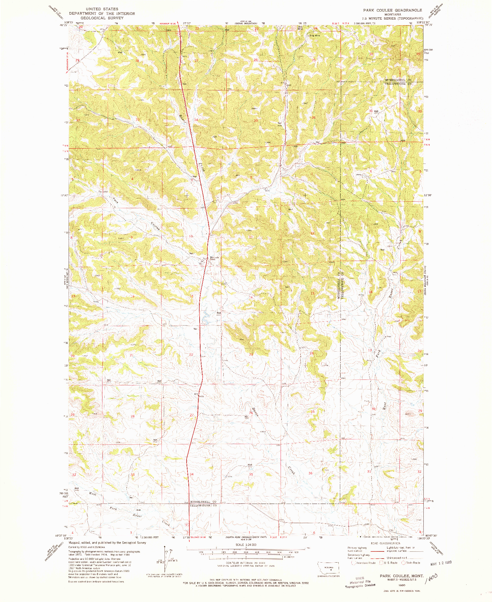 USGS 1:24000-SCALE QUADRANGLE FOR PARK COULEE, MT 1980