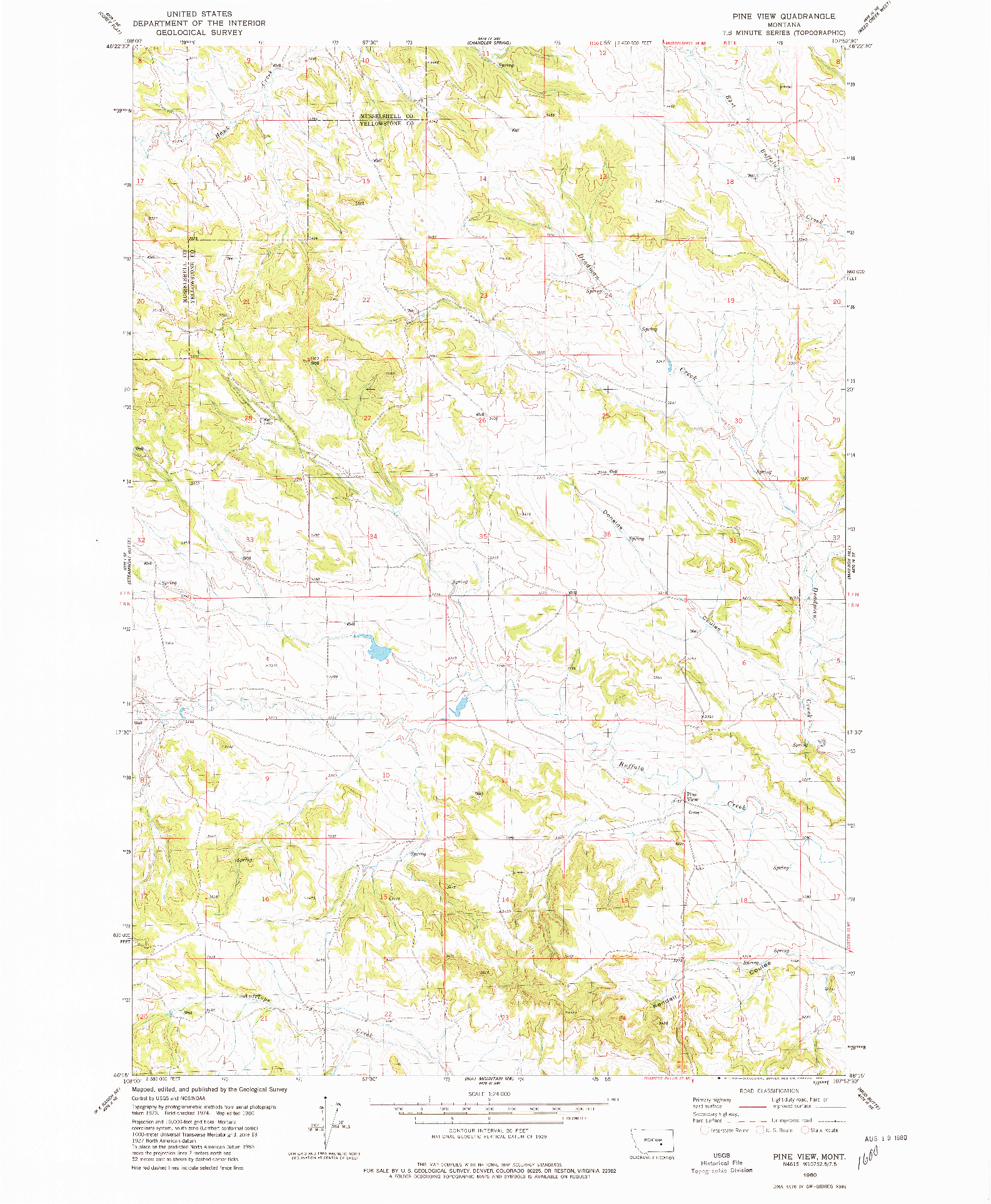 USGS 1:24000-SCALE QUADRANGLE FOR PINE VIEW, MT 1980