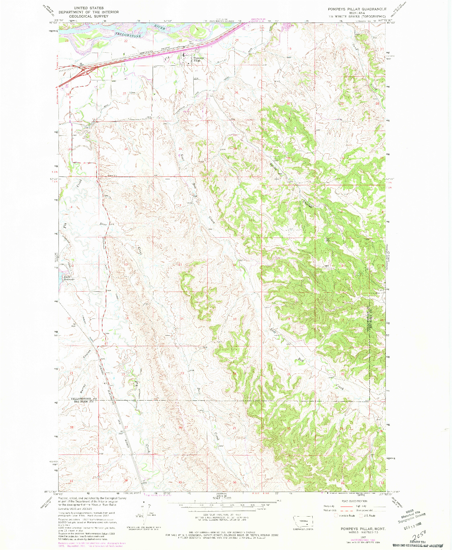 USGS 1:24000-SCALE QUADRANGLE FOR POMPEYS PILLAR, MT 1967