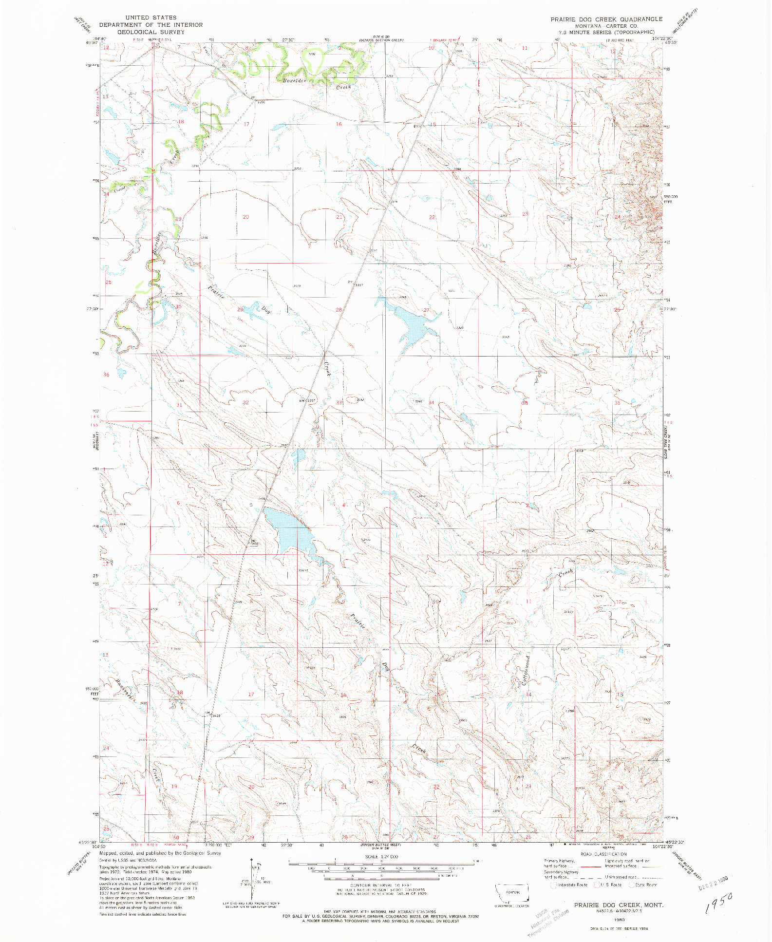 USGS 1:24000-SCALE QUADRANGLE FOR PRAIRIE DOG CREEK, MT 1980