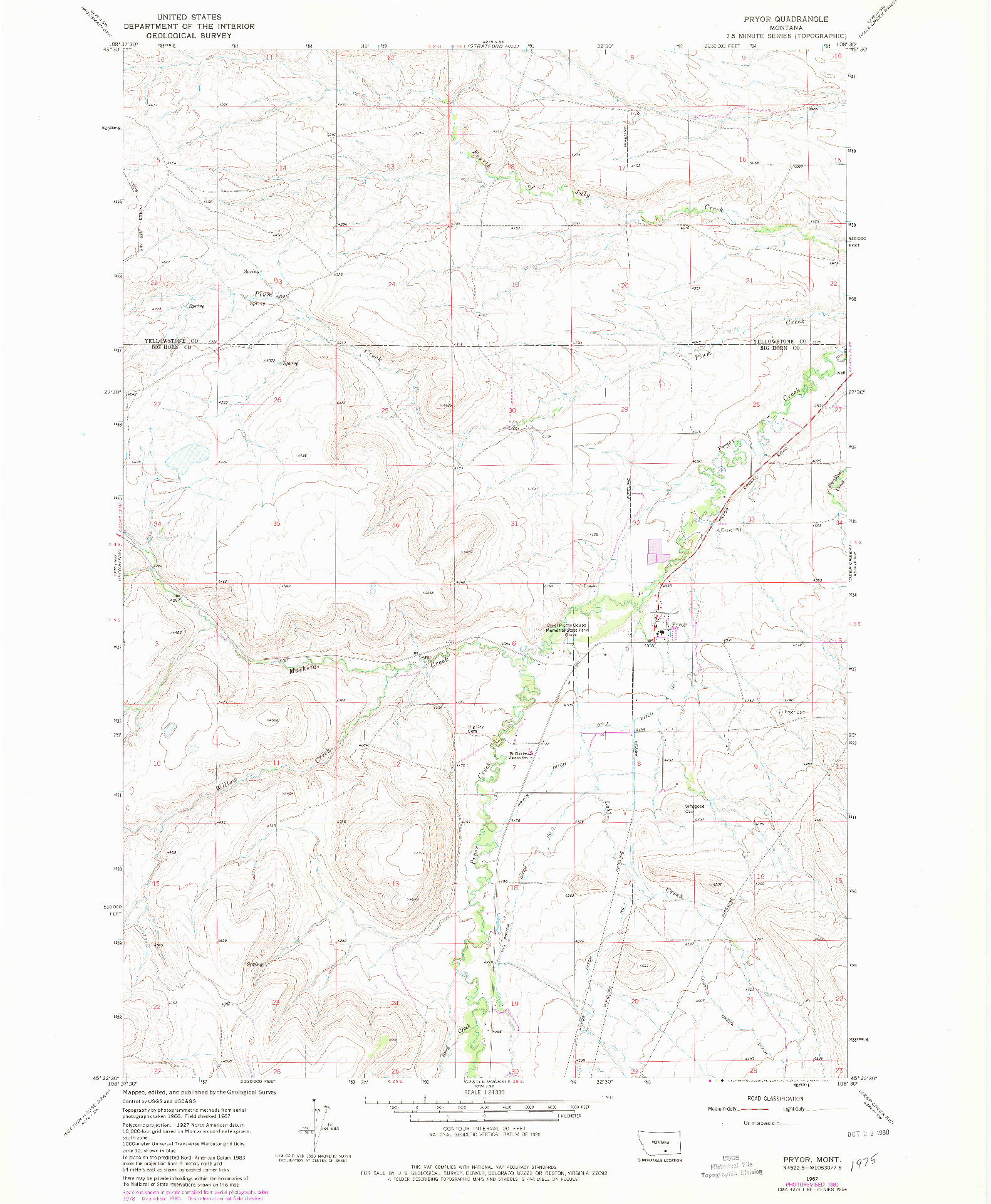USGS 1:24000-SCALE QUADRANGLE FOR PRYOR, MT 1967