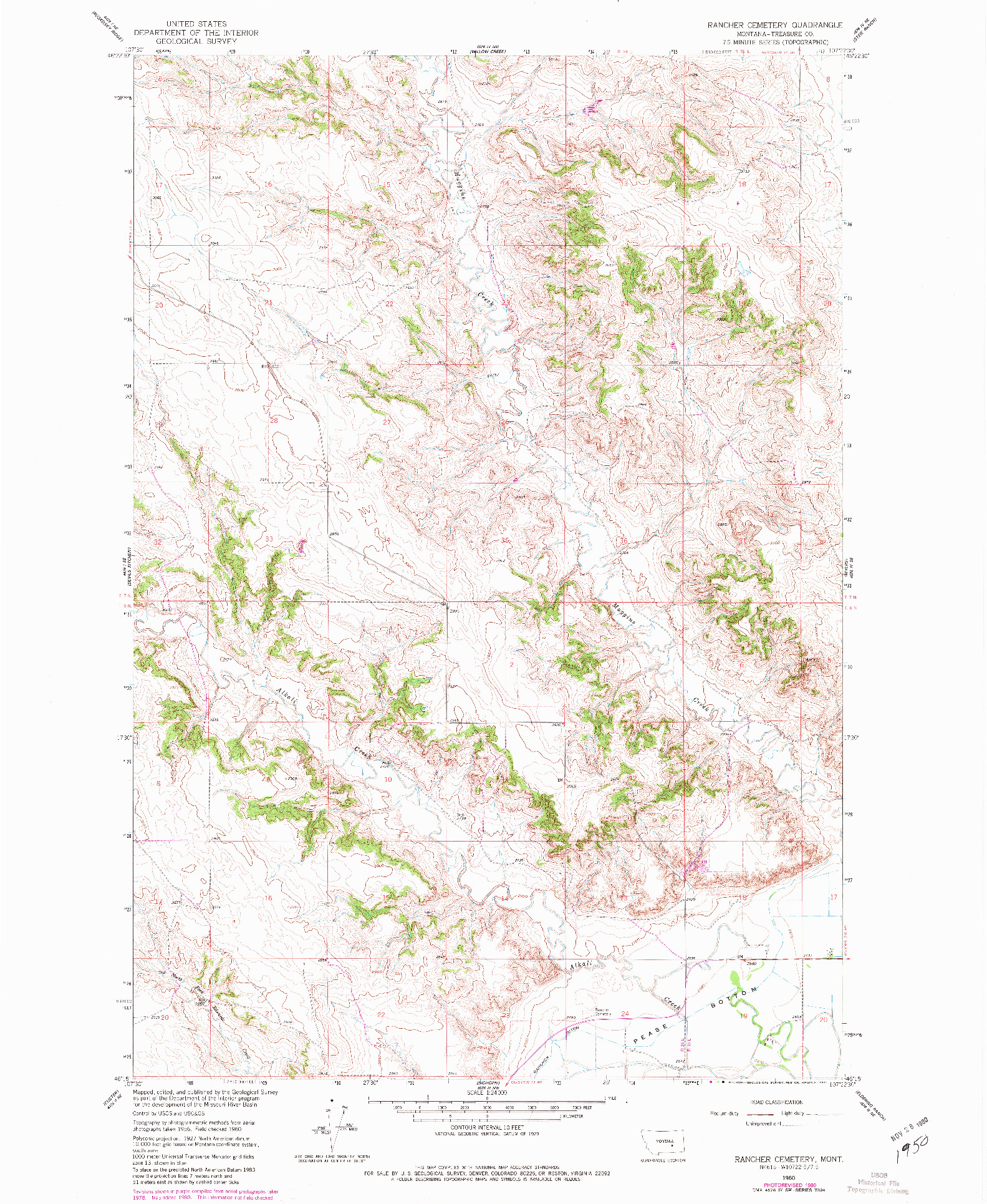 USGS 1:24000-SCALE QUADRANGLE FOR RANCHER CEMETERY, MT 1960