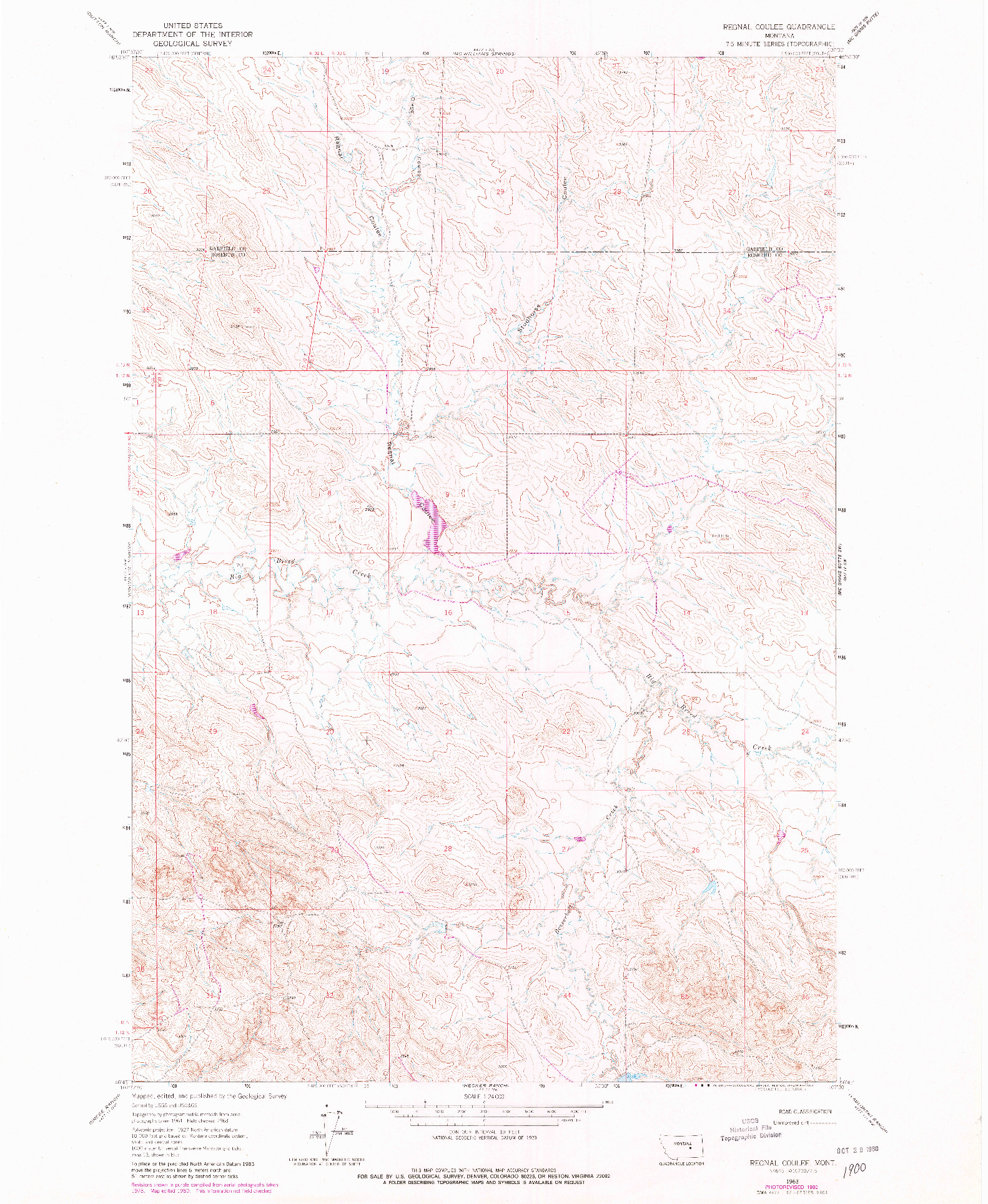 USGS 1:24000-SCALE QUADRANGLE FOR REGNAL COULEE, MT 1963