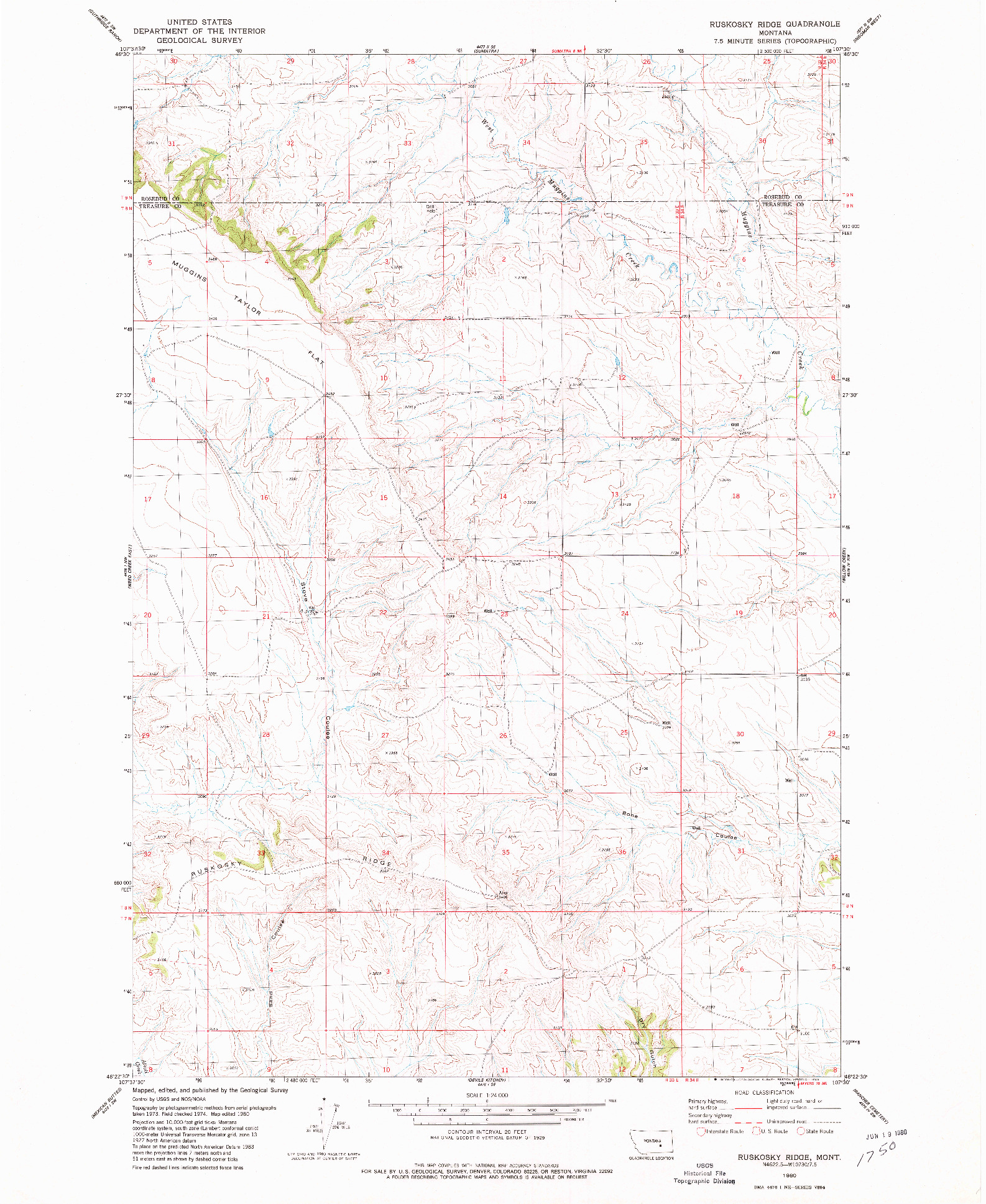 USGS 1:24000-SCALE QUADRANGLE FOR RUSKOSKY RIDGE, MT 1980