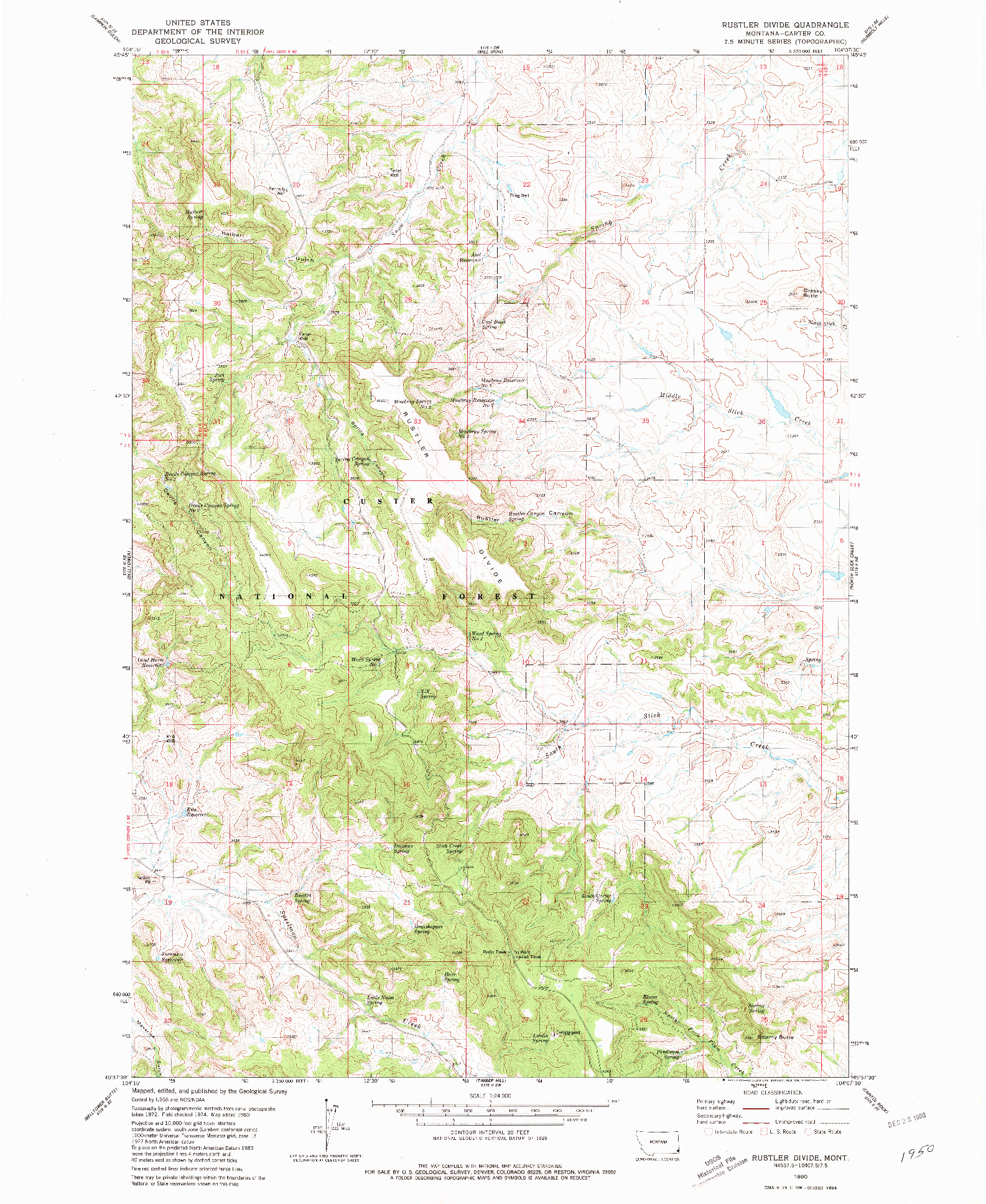 USGS 1:24000-SCALE QUADRANGLE FOR RUSTLER DIVIDE, MT 1980