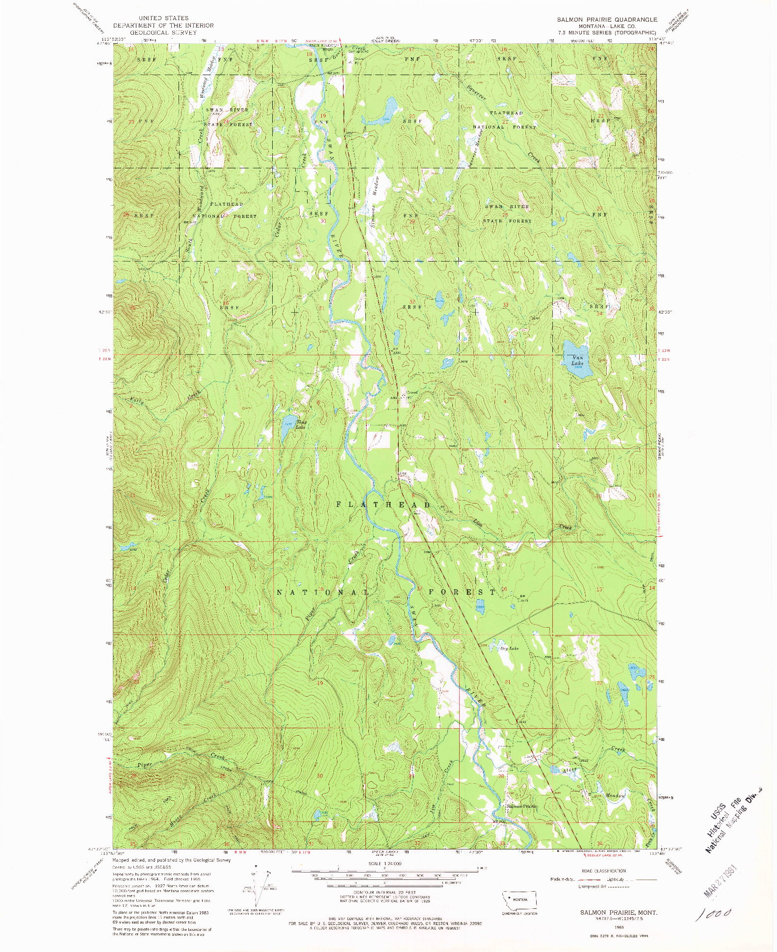 USGS 1:24000-SCALE QUADRANGLE FOR SALMON PRAIRIE, MT 1965