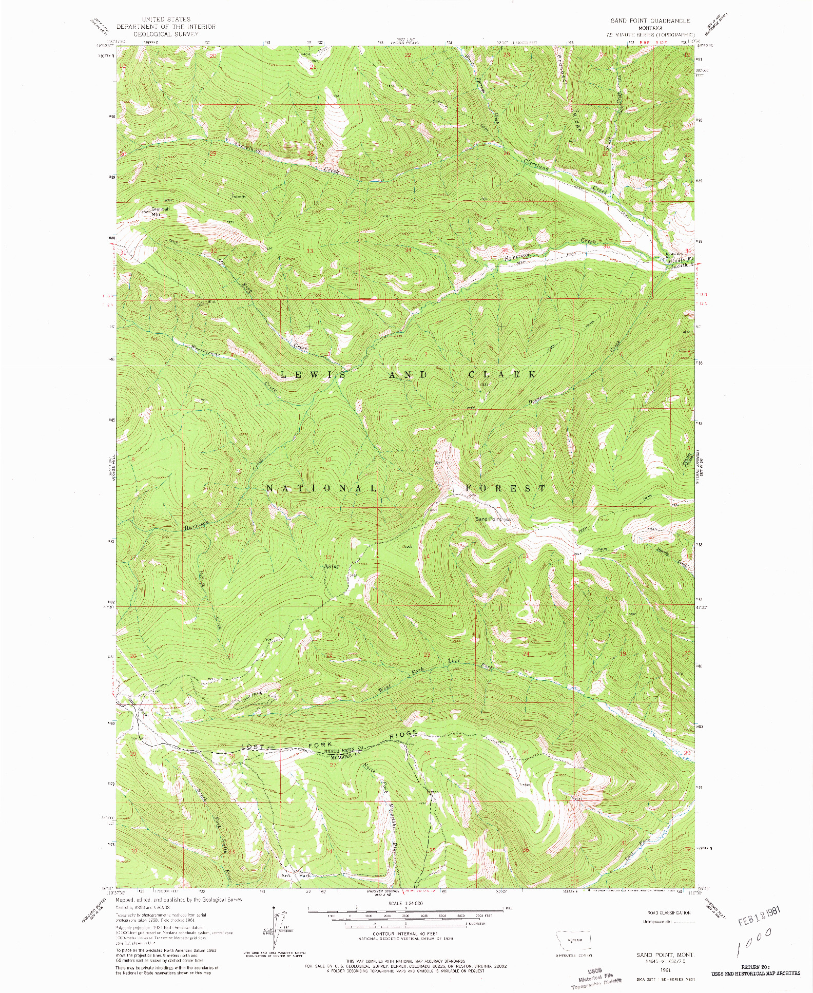 USGS 1:24000-SCALE QUADRANGLE FOR SAND POINT, MT 1961