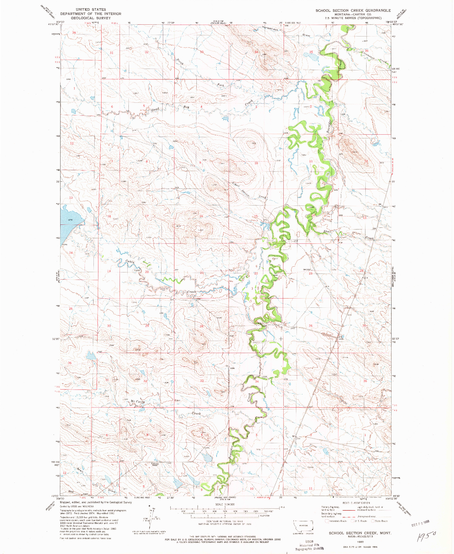 USGS 1:24000-SCALE QUADRANGLE FOR SCHOOL SECTION CREEK, MT 1980