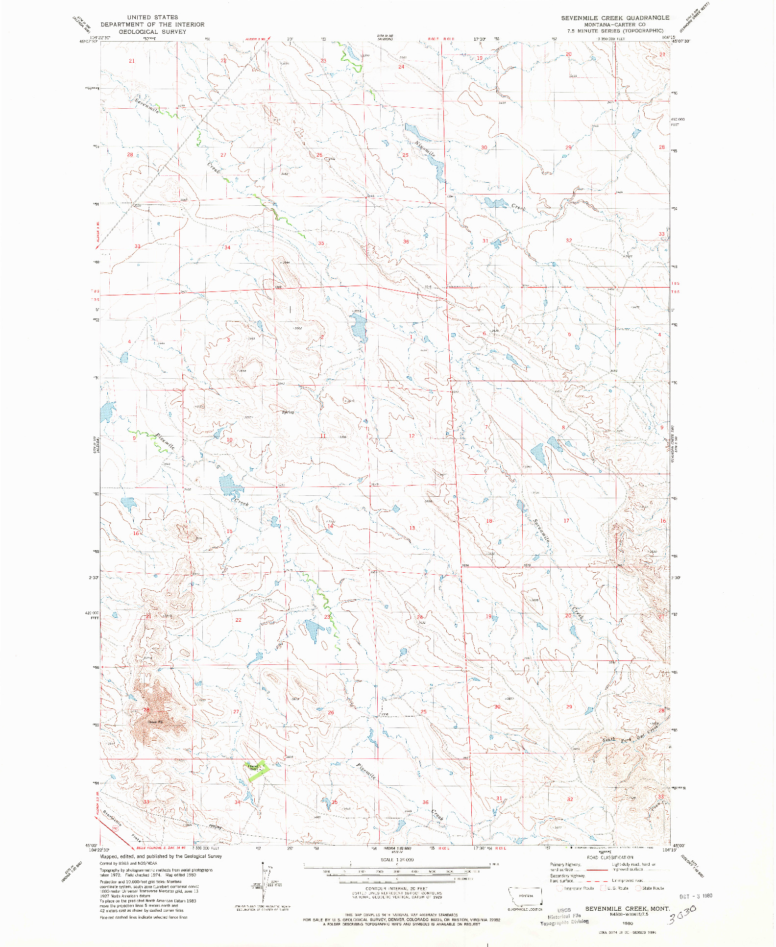 USGS 1:24000-SCALE QUADRANGLE FOR SEVENMILE CREEK, MT 1980