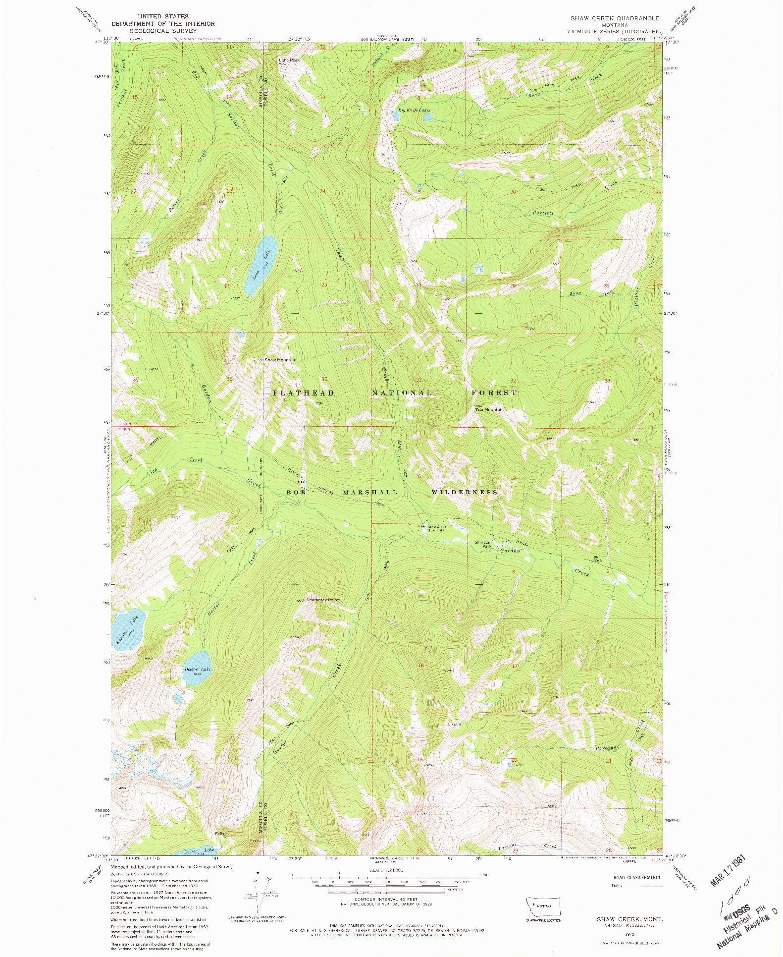 USGS 1:24000-SCALE QUADRANGLE FOR SHAW CREEK, MT 1970