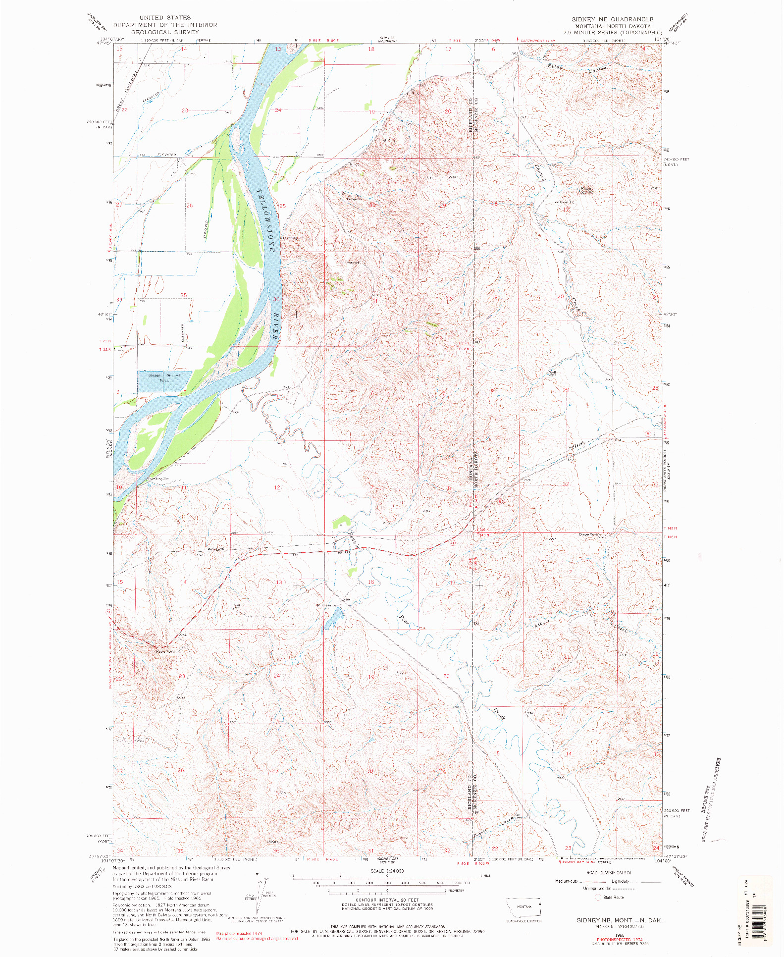 USGS 1:24000-SCALE QUADRANGLE FOR SIDNEY NE, MT 1966