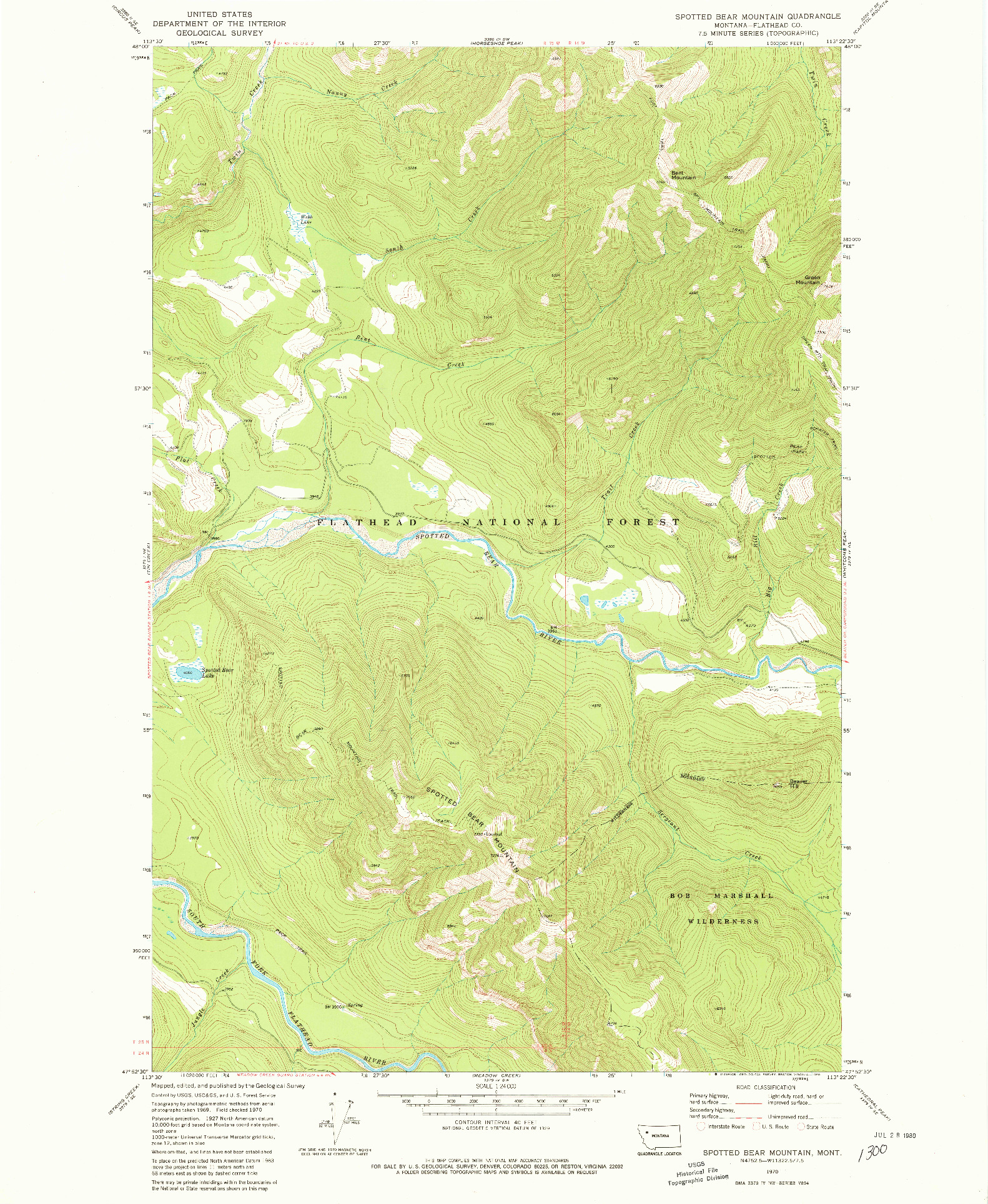 USGS 1:24000-SCALE QUADRANGLE FOR SPOTTED BEAR MOUNTAIN, MT 1970