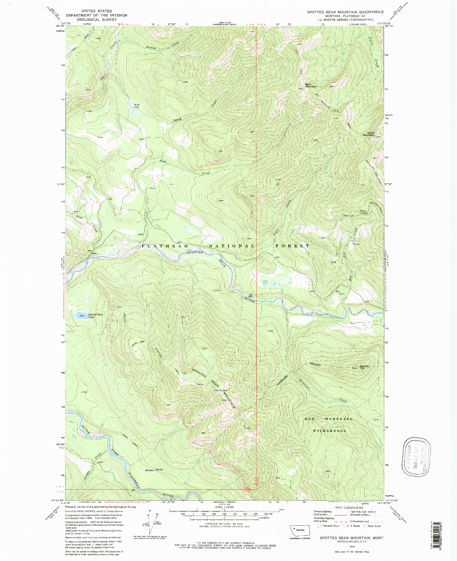 USGS 1:24000-SCALE QUADRANGLE FOR SPOTTED BEAR MOUNTAIN, MT 1970