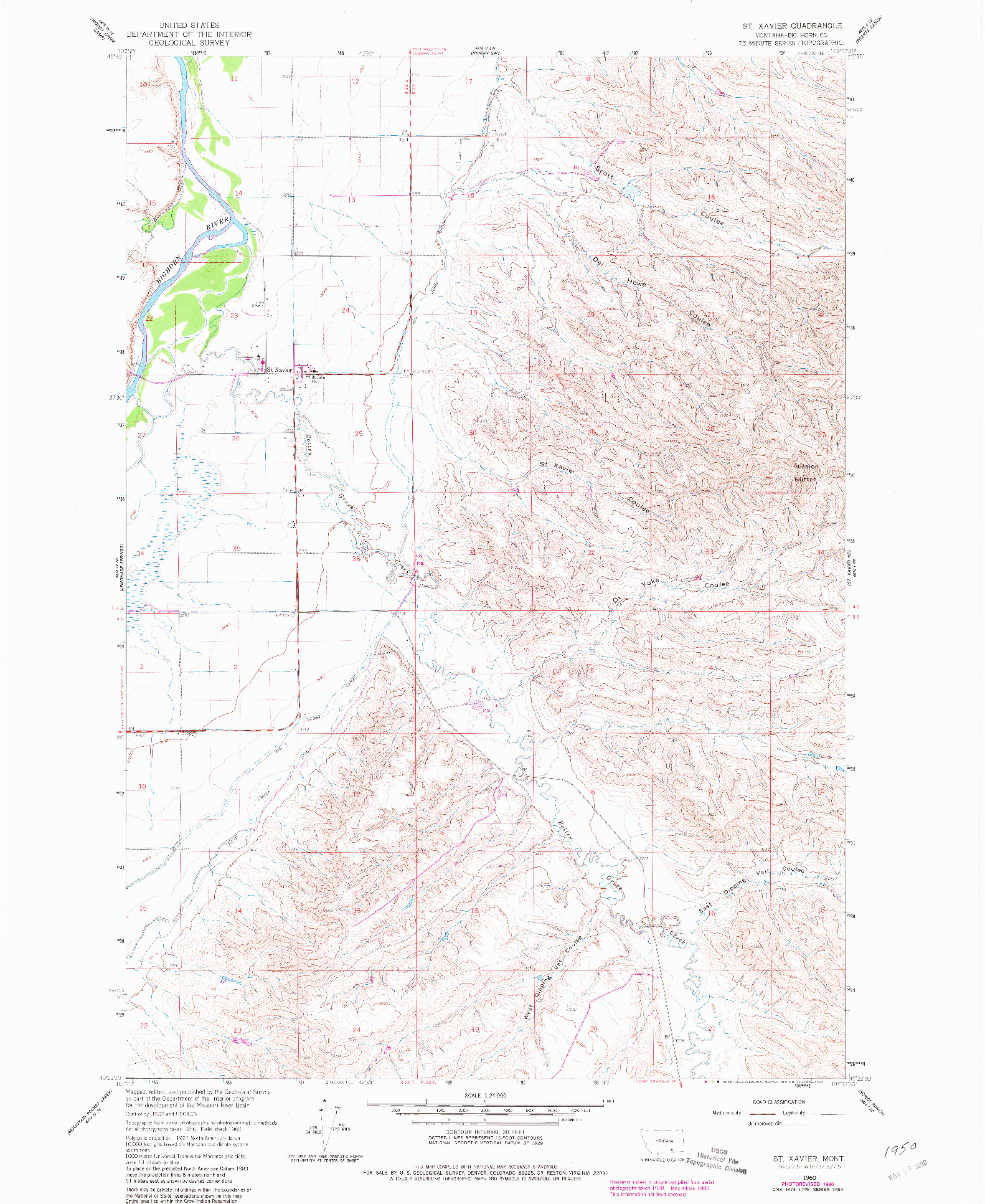 USGS 1:24000-SCALE QUADRANGLE FOR ST XAVIER, MT 1960