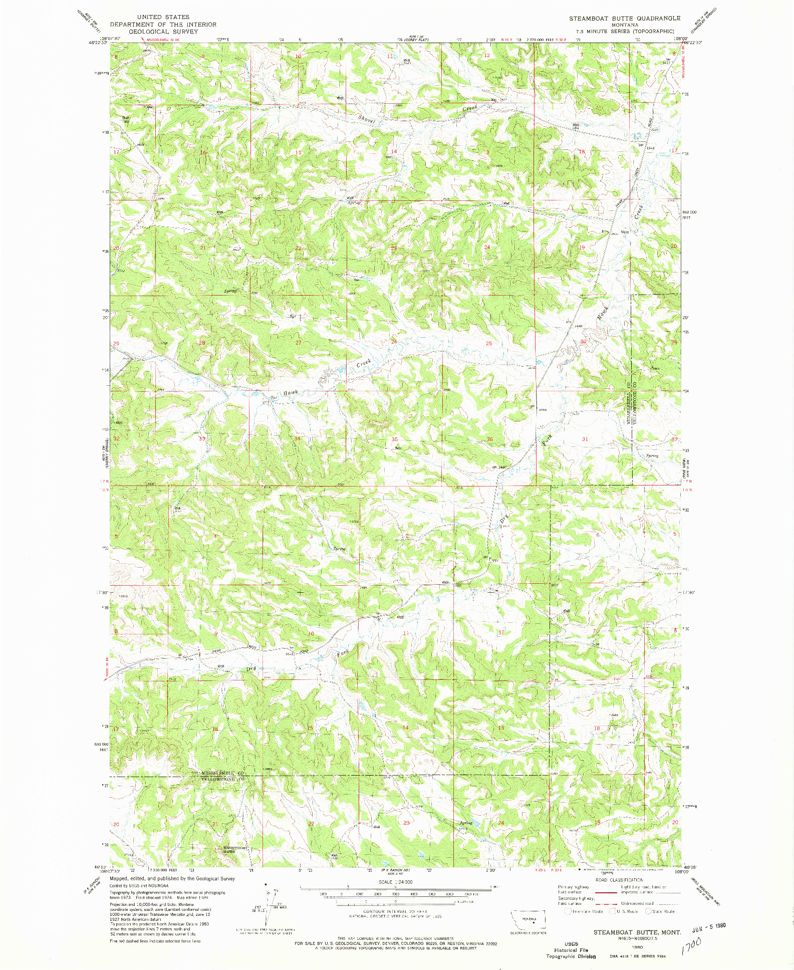 USGS 1:24000-SCALE QUADRANGLE FOR STEAMBOAT BUTTE, MT 1980