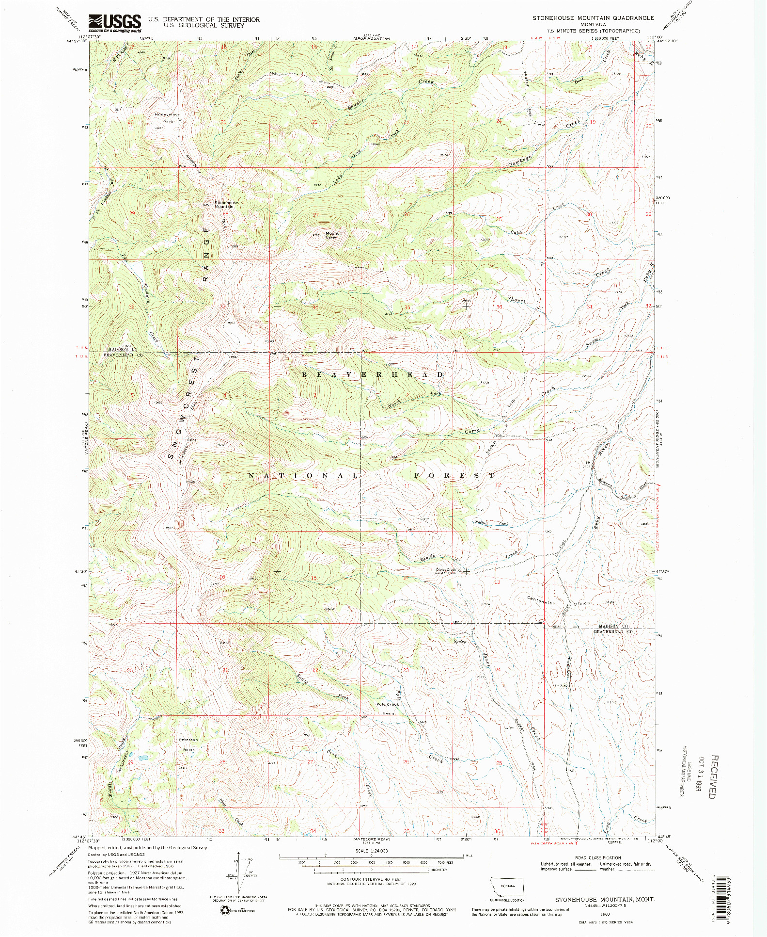 USGS 1:24000-SCALE QUADRANGLE FOR STONEHOUSE MOUNTAIN, MT 1968
