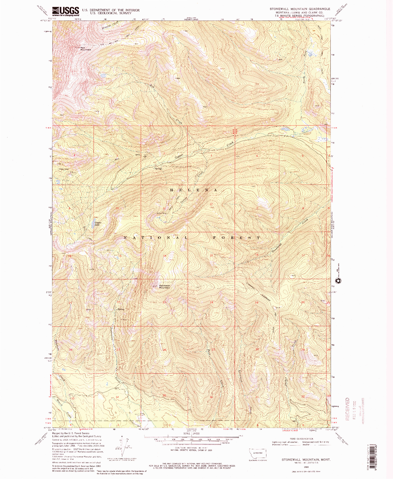 USGS 1:24000-SCALE QUADRANGLE FOR STONEWALL MOUNTAIN, MT 1968