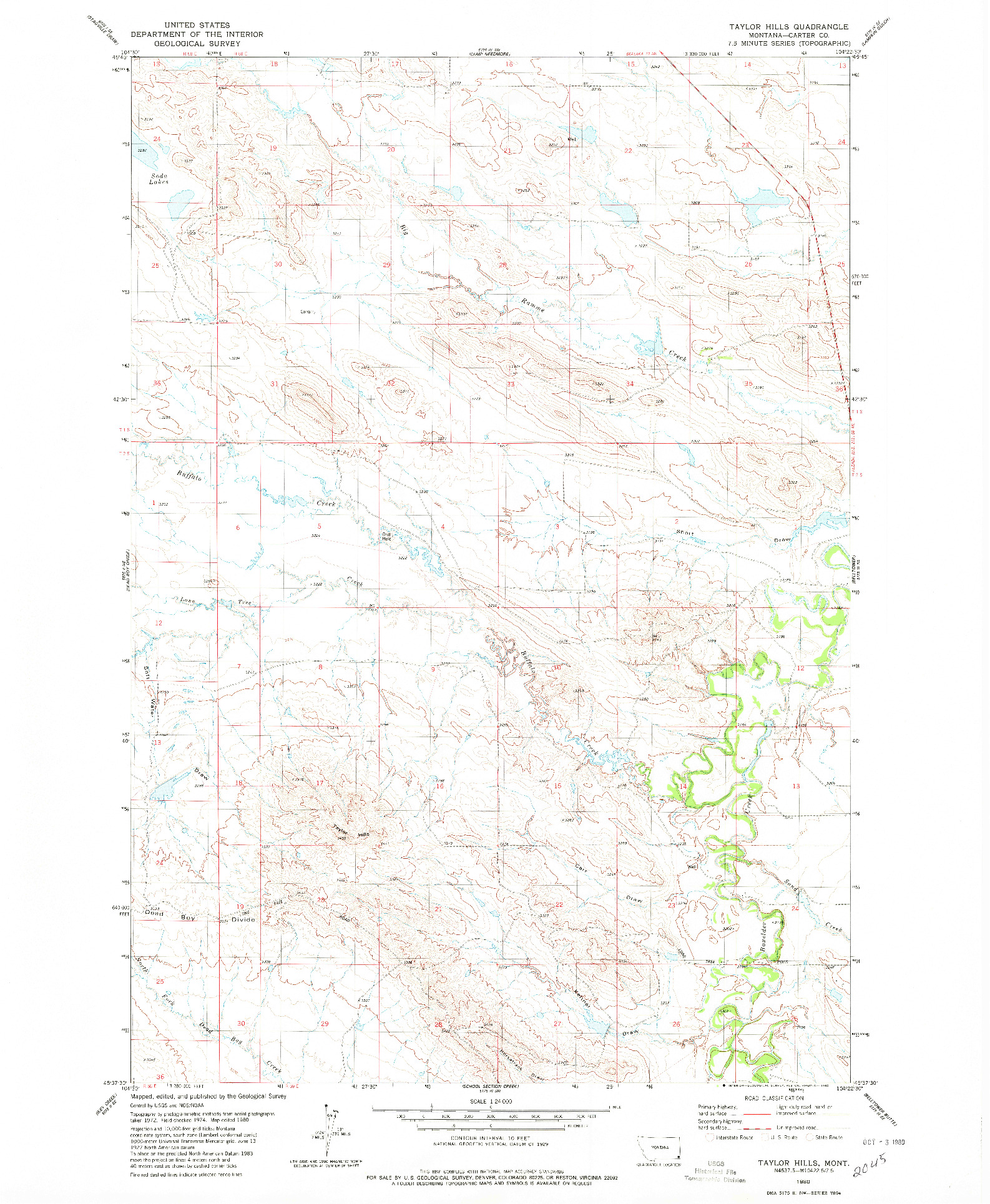 USGS 1:24000-SCALE QUADRANGLE FOR TAYLOR HILLS, MT 1980