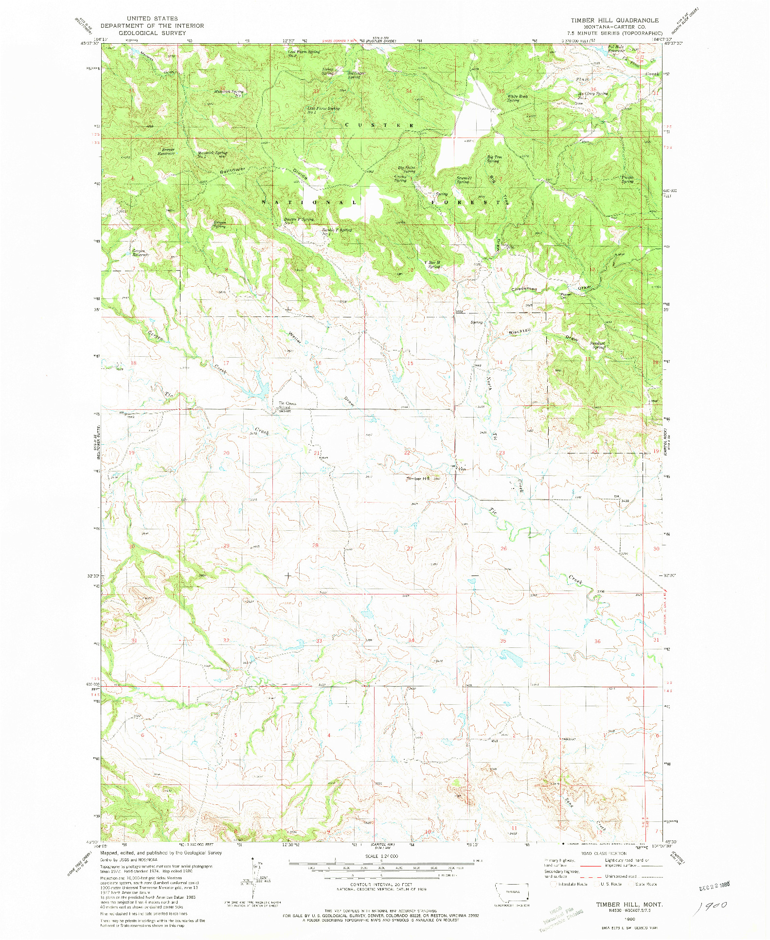 USGS 1:24000-SCALE QUADRANGLE FOR TIMBER HILL, MT 1980