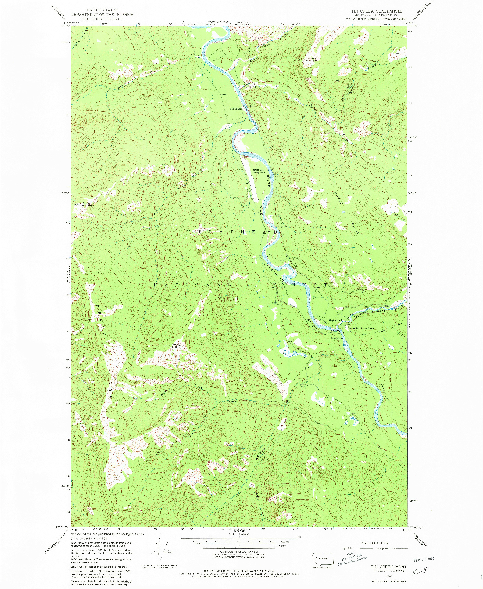 USGS 1:24000-SCALE QUADRANGLE FOR TIN CREEK, MT 1965