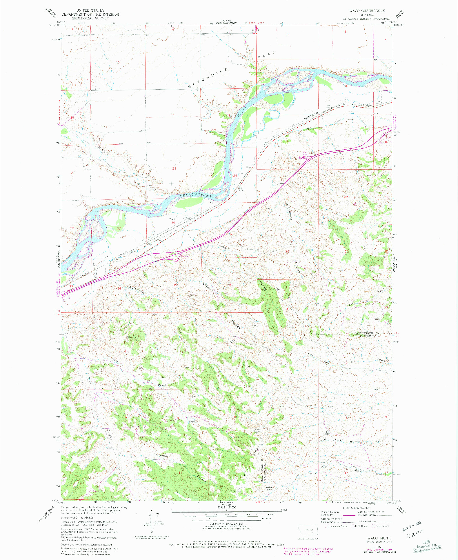 USGS 1:24000-SCALE QUADRANGLE FOR WACO, MT 1960