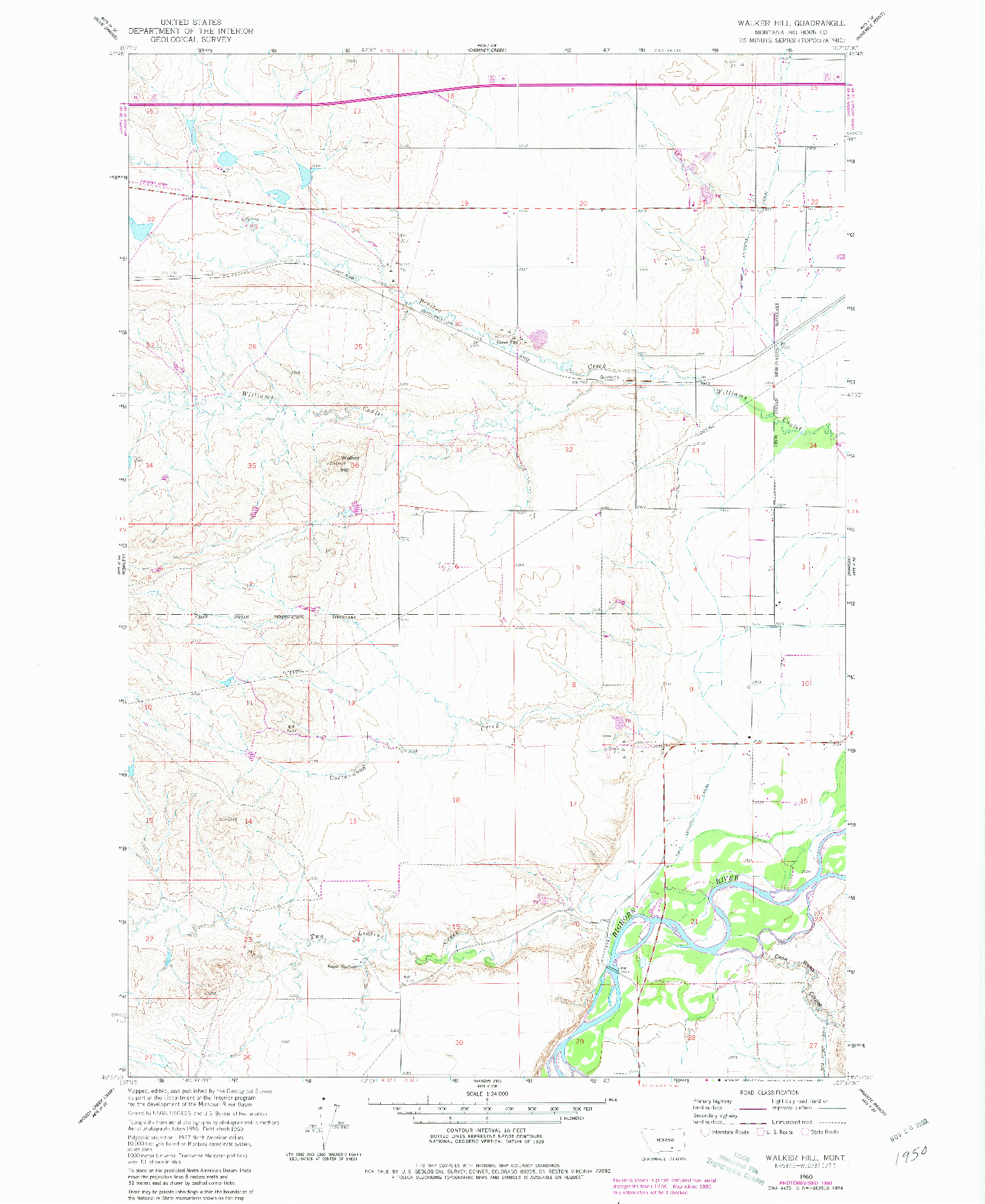 USGS 1:24000-SCALE QUADRANGLE FOR WALKER HILL, MT 1960