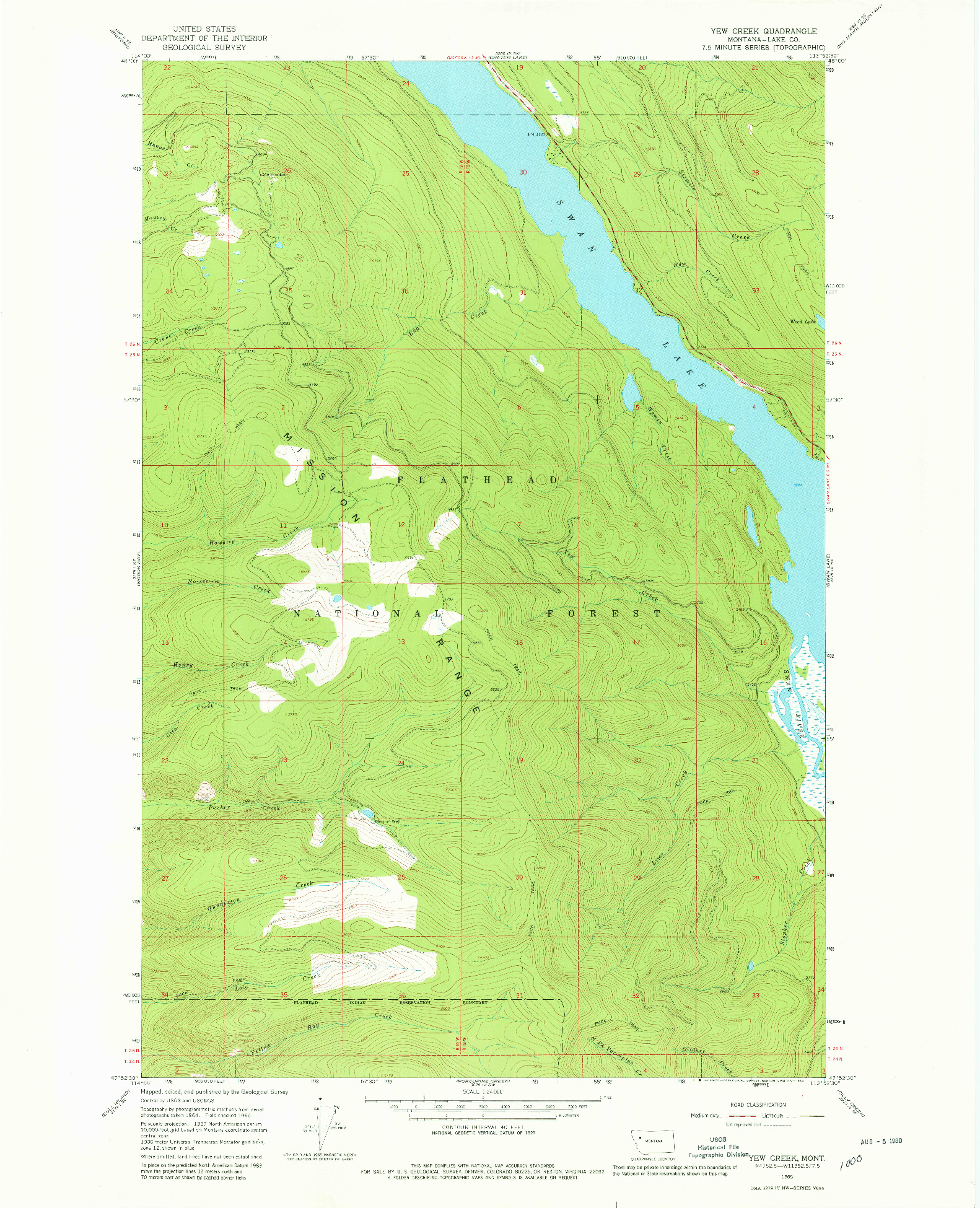 USGS 1:24000-SCALE QUADRANGLE FOR YEW CREEK, MT 1965