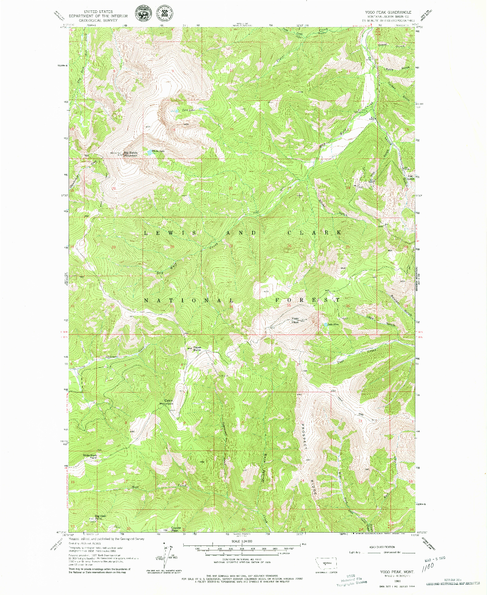 USGS 1:24000-SCALE QUADRANGLE FOR YOGO PEAK, MT 1961