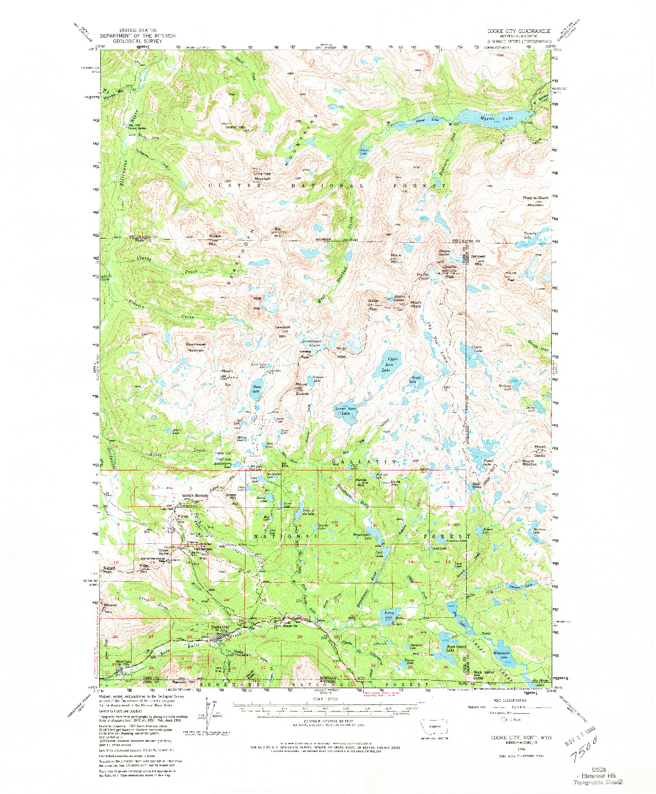 USGS 1:62500-SCALE QUADRANGLE FOR COOKE CITY, MT 1956