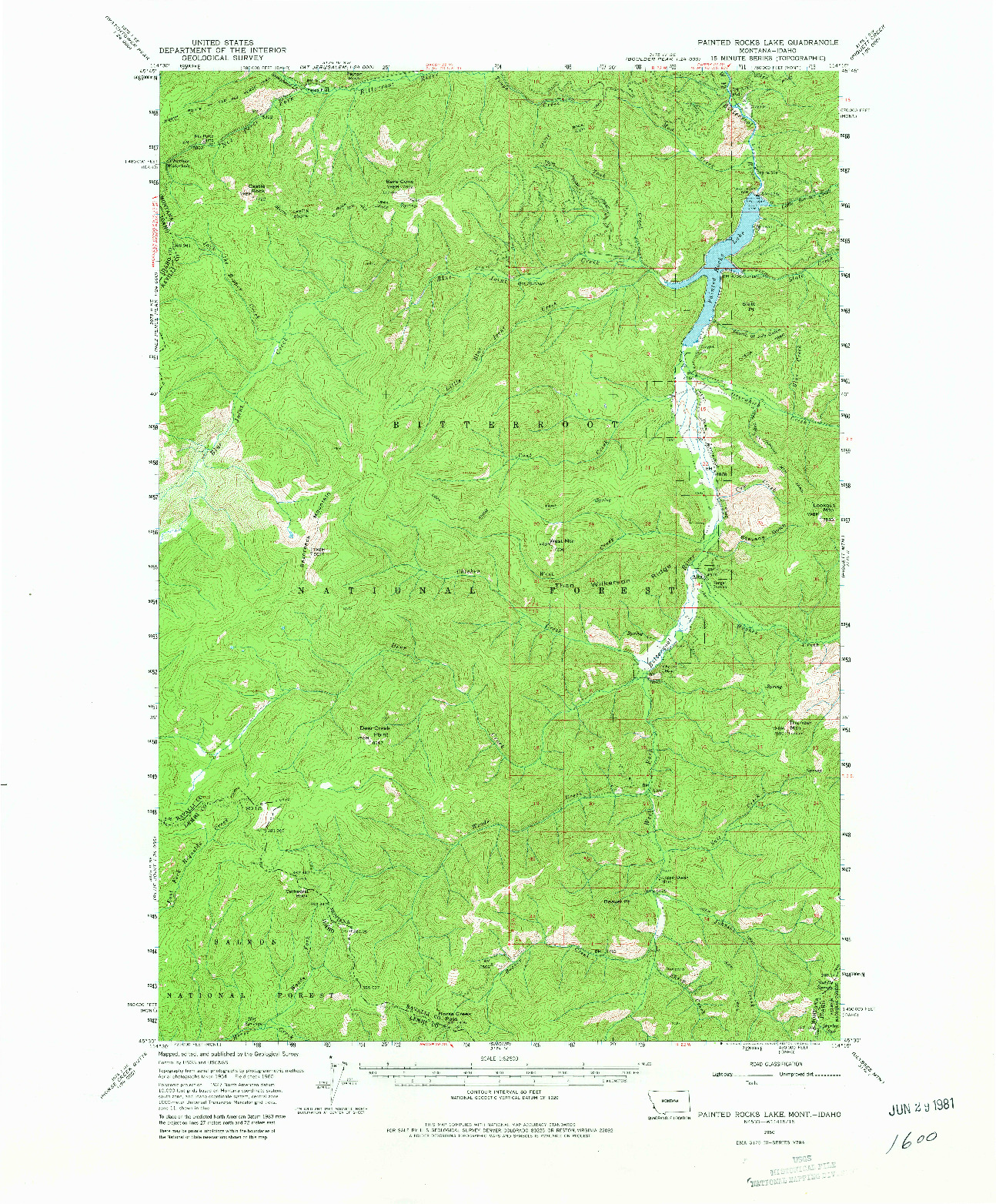 USGS 1:62500-SCALE QUADRANGLE FOR PAINTED ROCKS LAKE, MT 1960