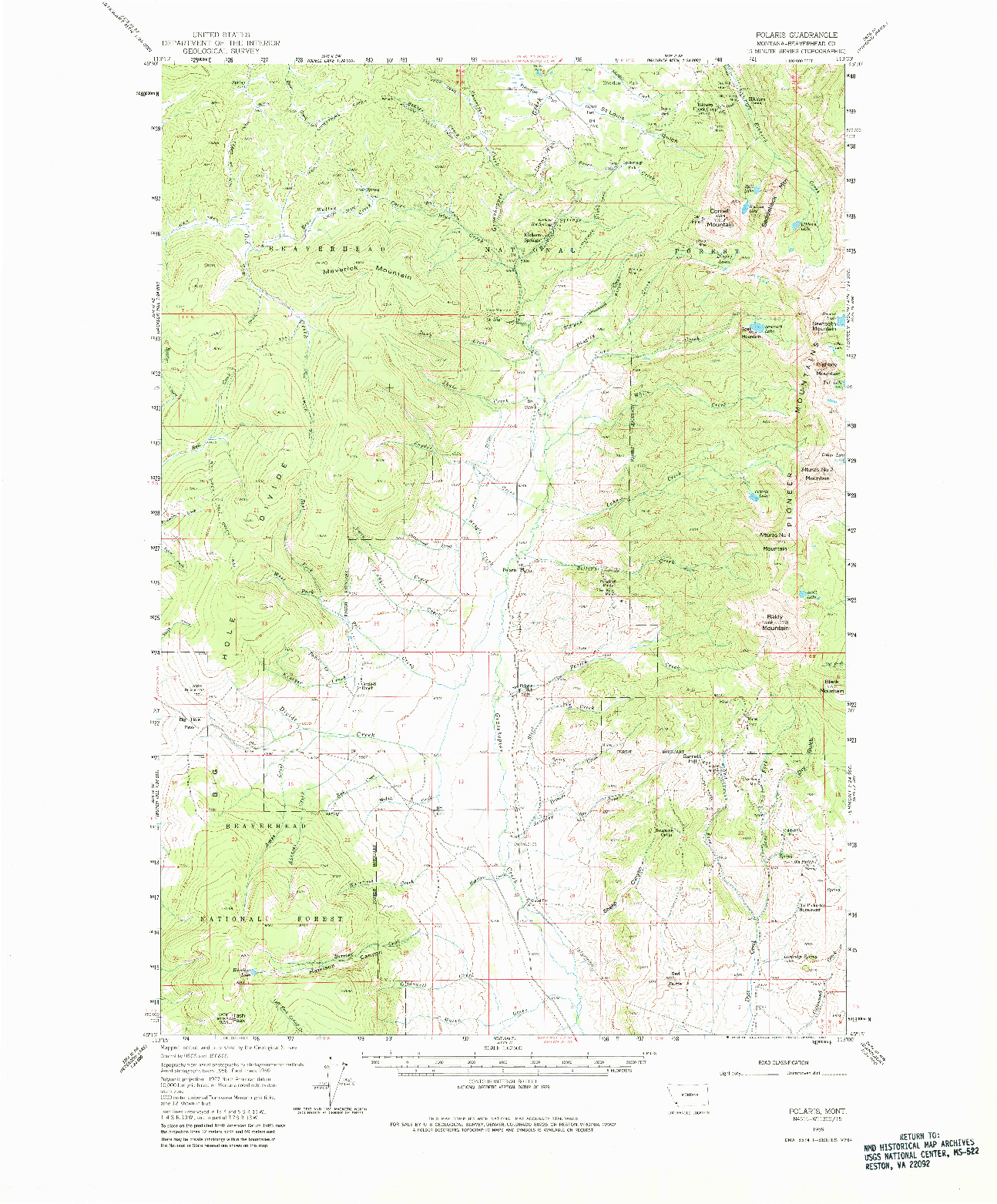 USGS 1:62500-SCALE QUADRANGLE FOR POLARIS, MT 1959