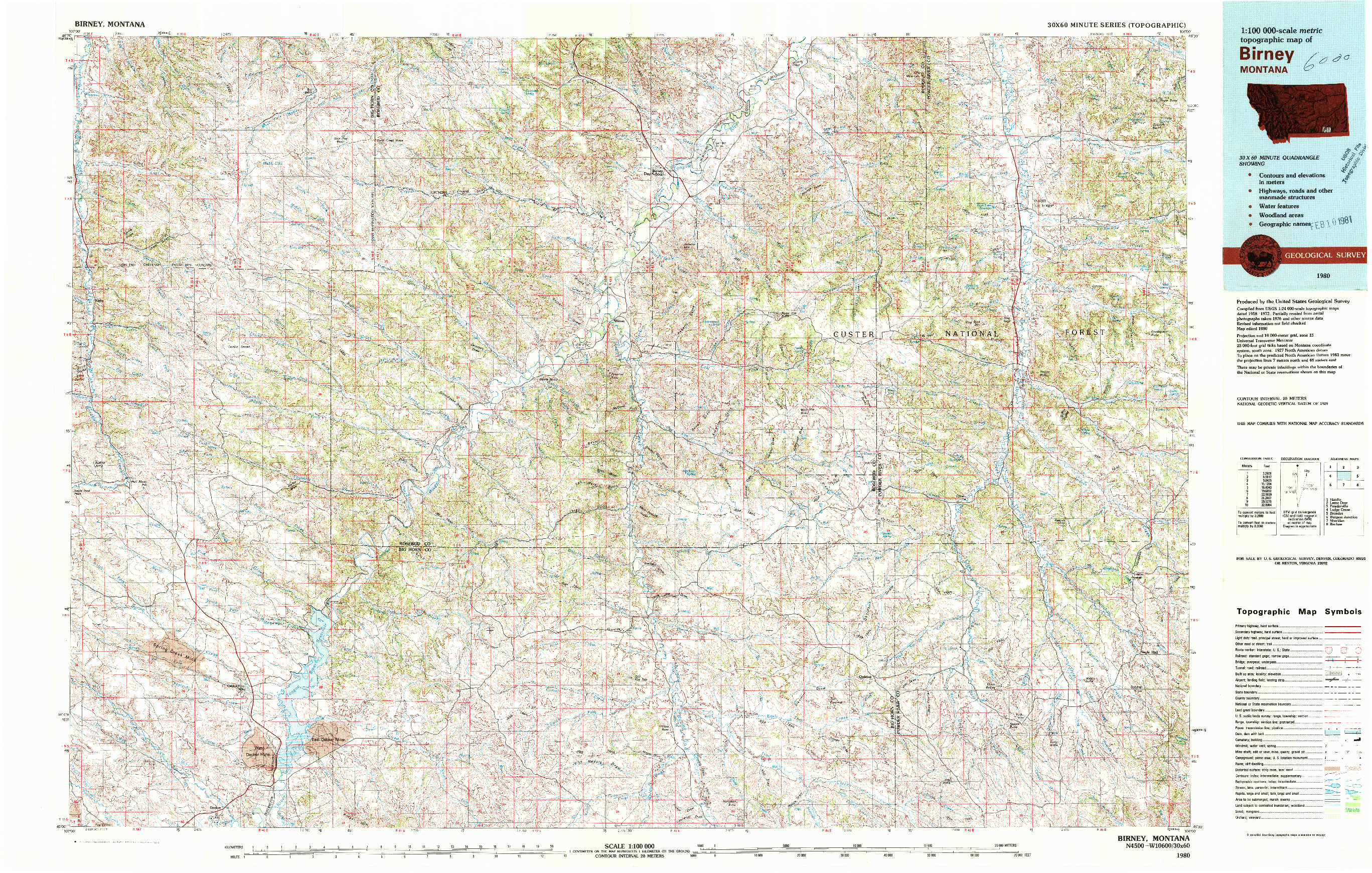 USGS 1:100000-SCALE QUADRANGLE FOR BIRNEY, MT 1980