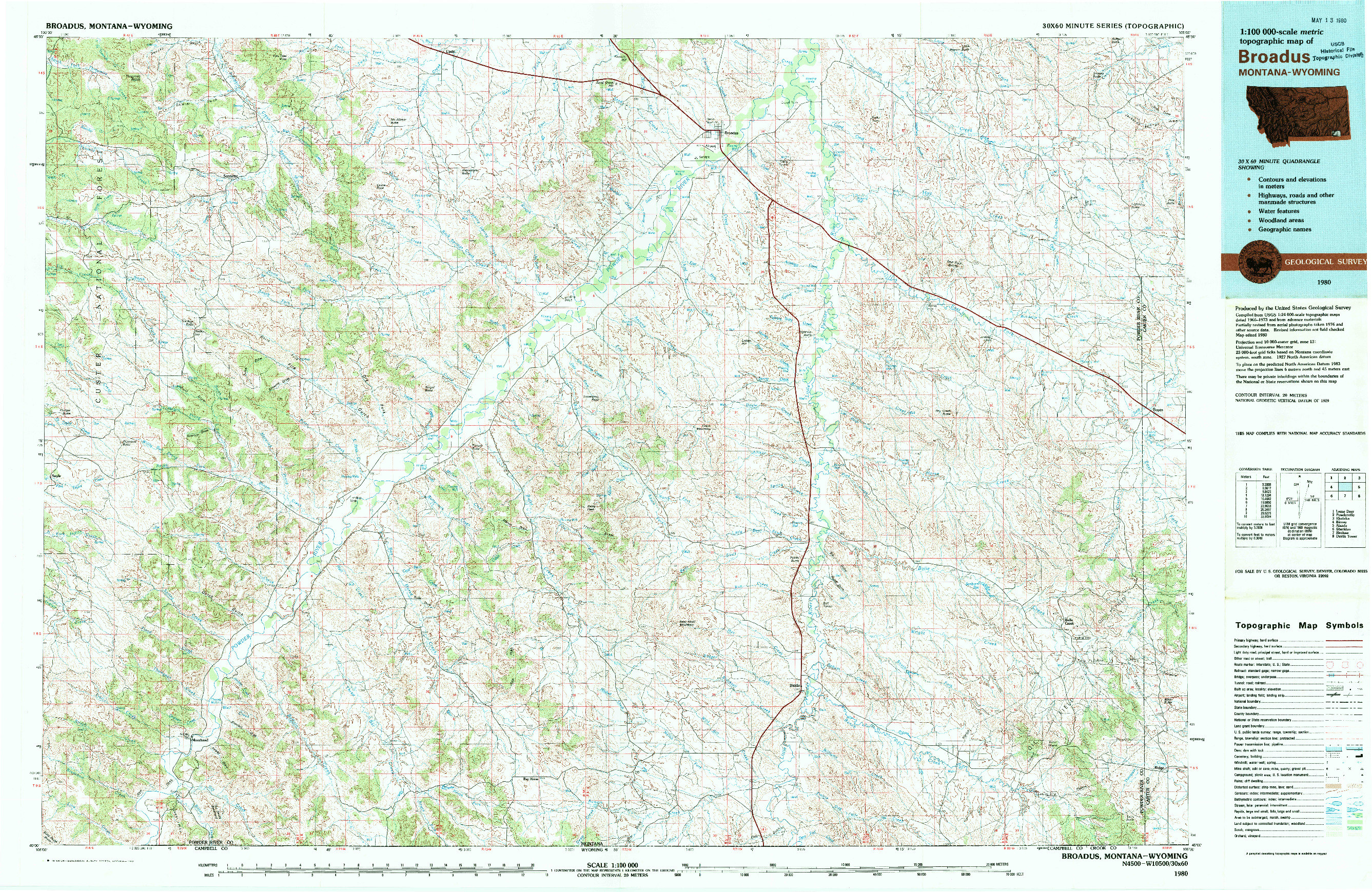 USGS 1:100000-SCALE QUADRANGLE FOR BROADUS, MT 1980