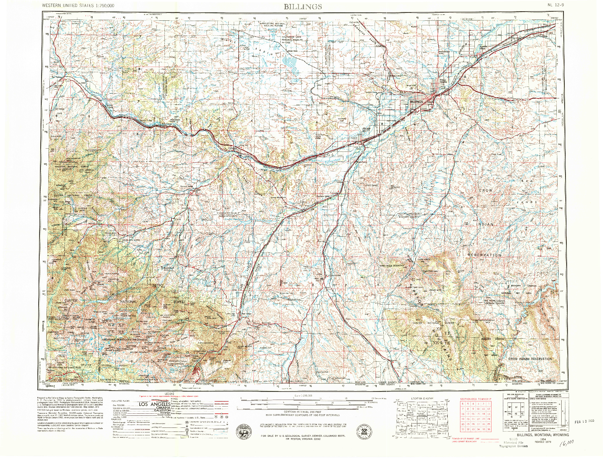 USGS 1:250000-SCALE QUADRANGLE FOR BILLINGS, MT 1954