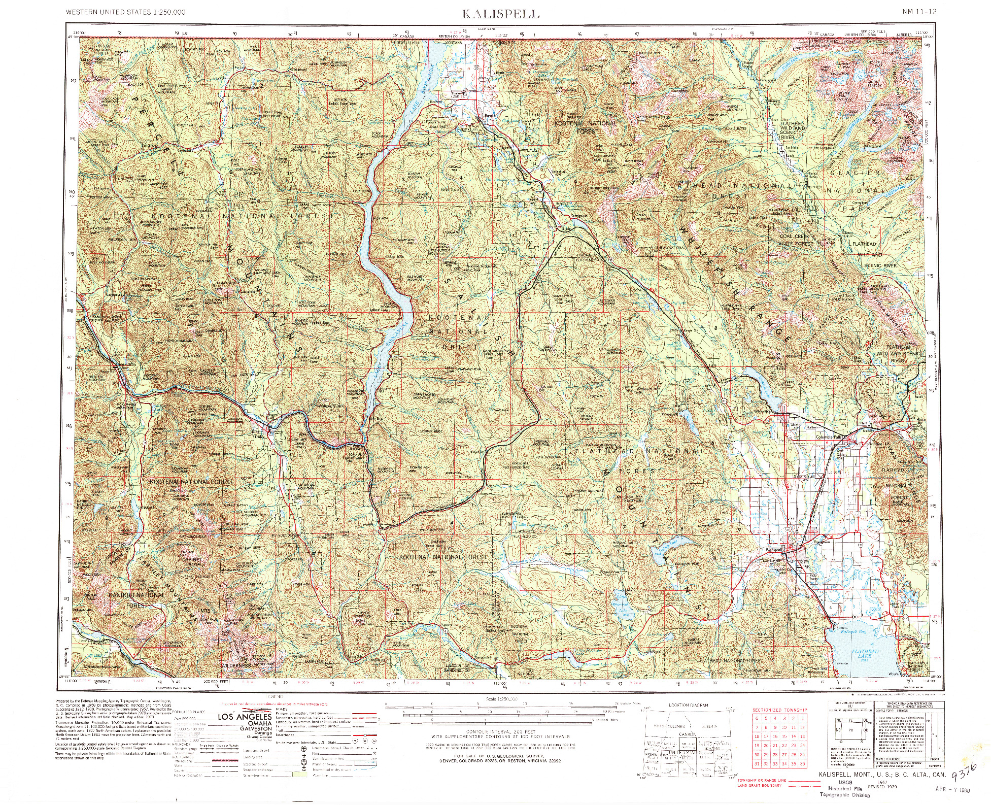 USGS 1:250000-SCALE QUADRANGLE FOR KALISPELL, MT 1957