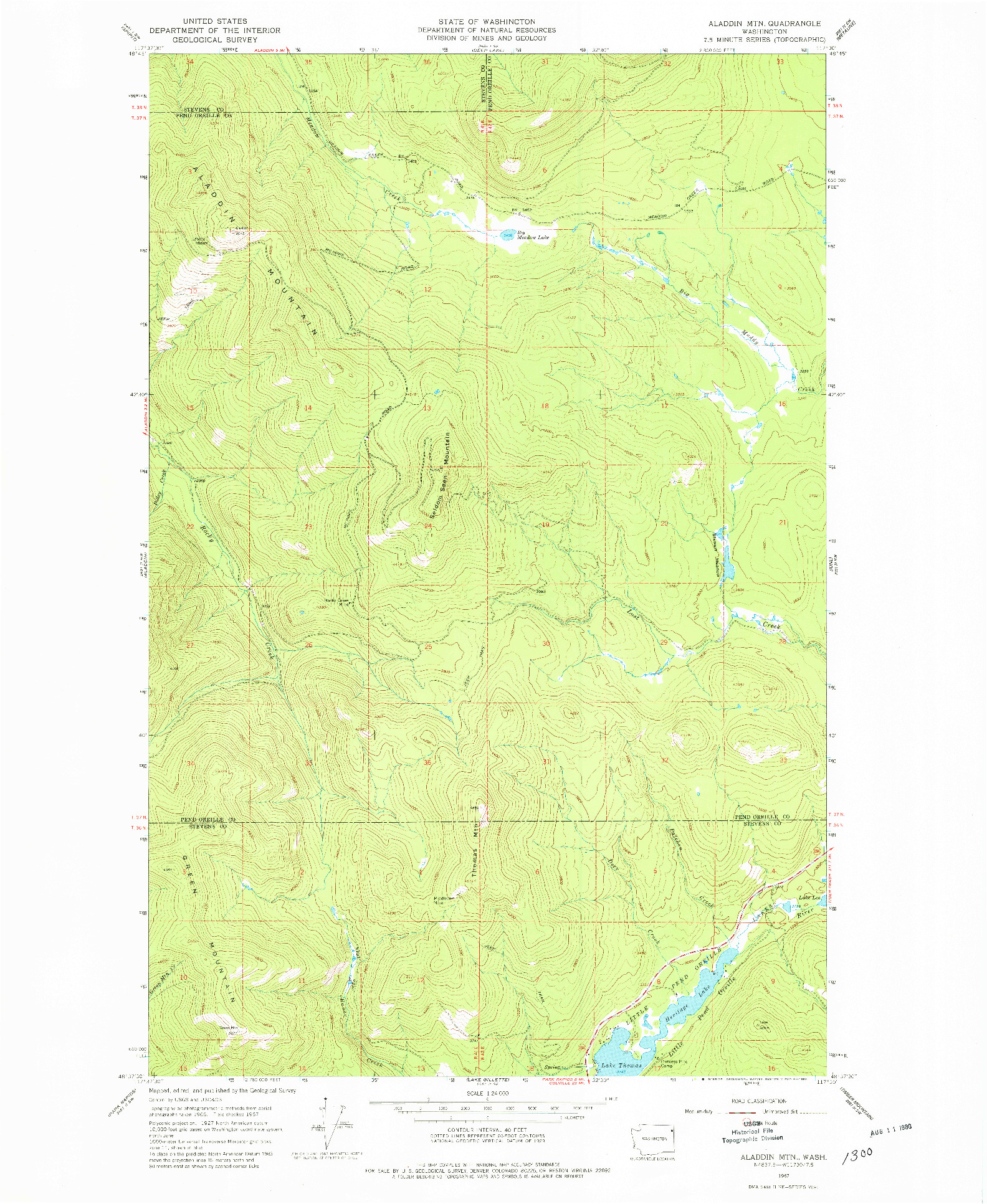 USGS 1:24000-SCALE QUADRANGLE FOR ALADDIN MTN, WA 1967