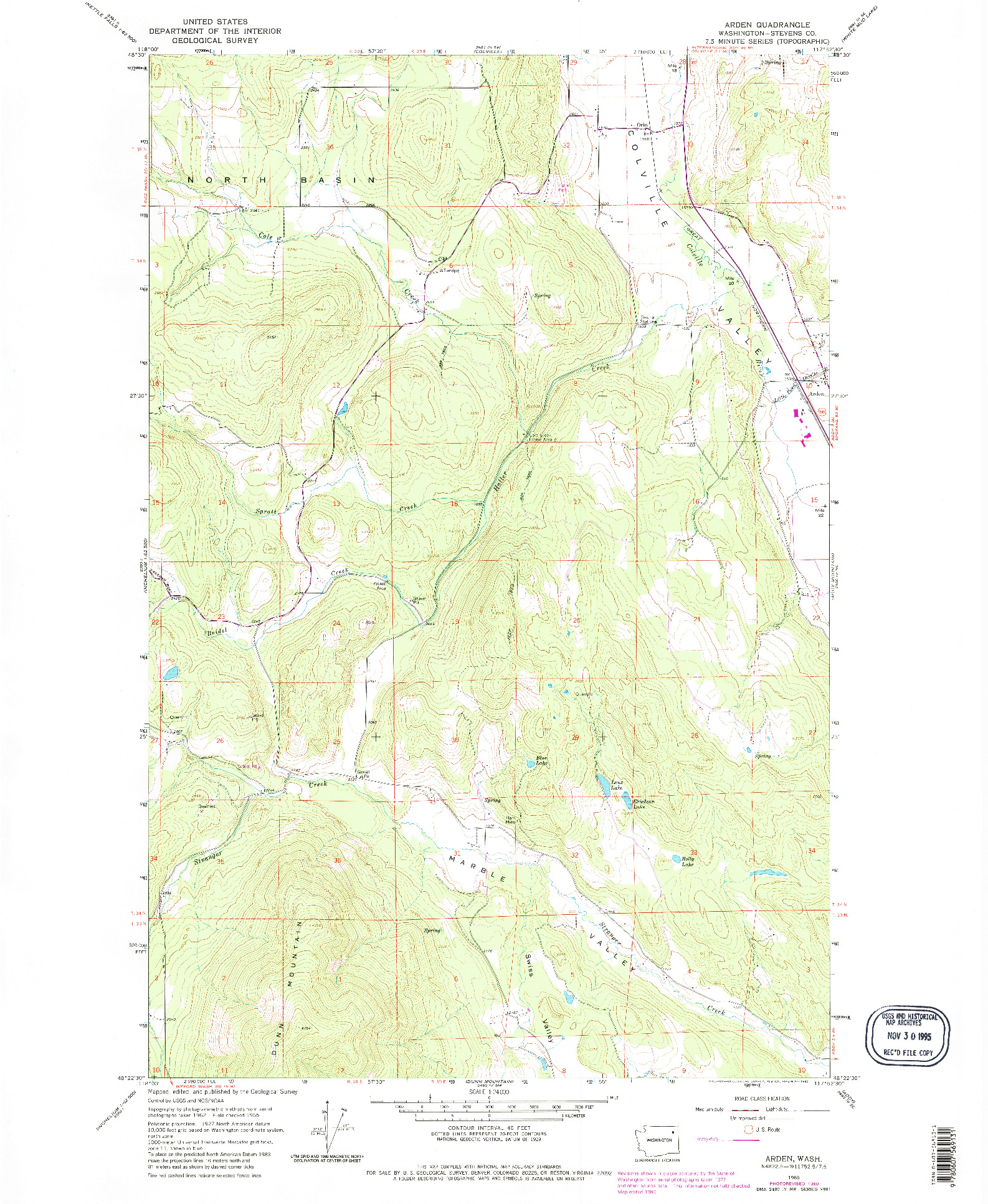 USGS 1:24000-SCALE QUADRANGLE FOR ARDEN, WA 1965