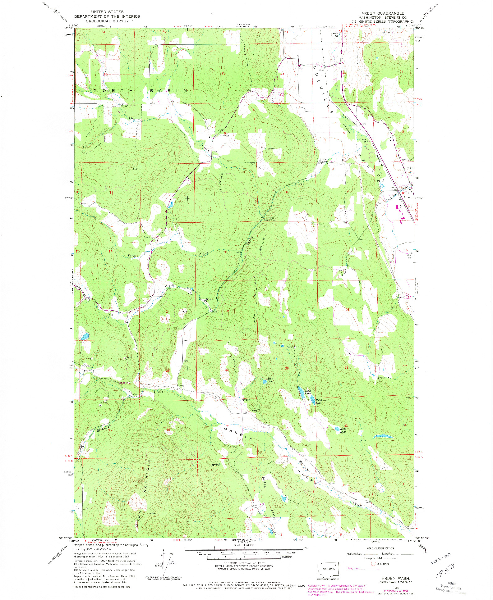 USGS 1:24000-SCALE QUADRANGLE FOR ARDEN, WA 1965