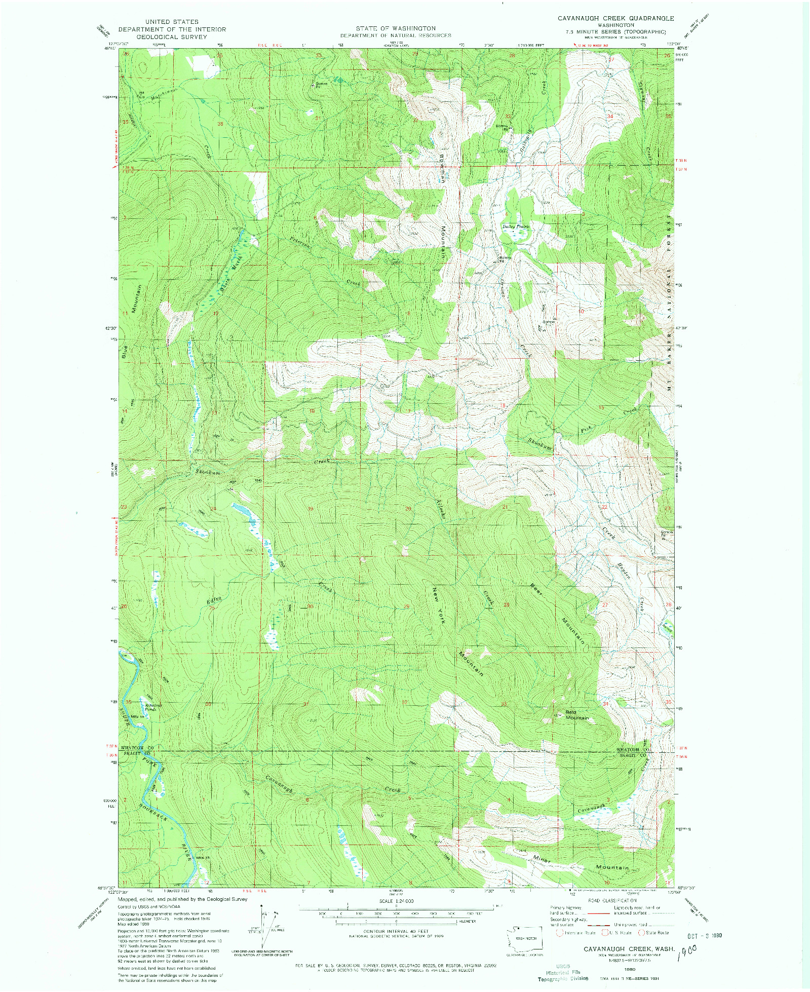 USGS 1:24000-SCALE QUADRANGLE FOR CAVANAUGH CREEK, WA 1980