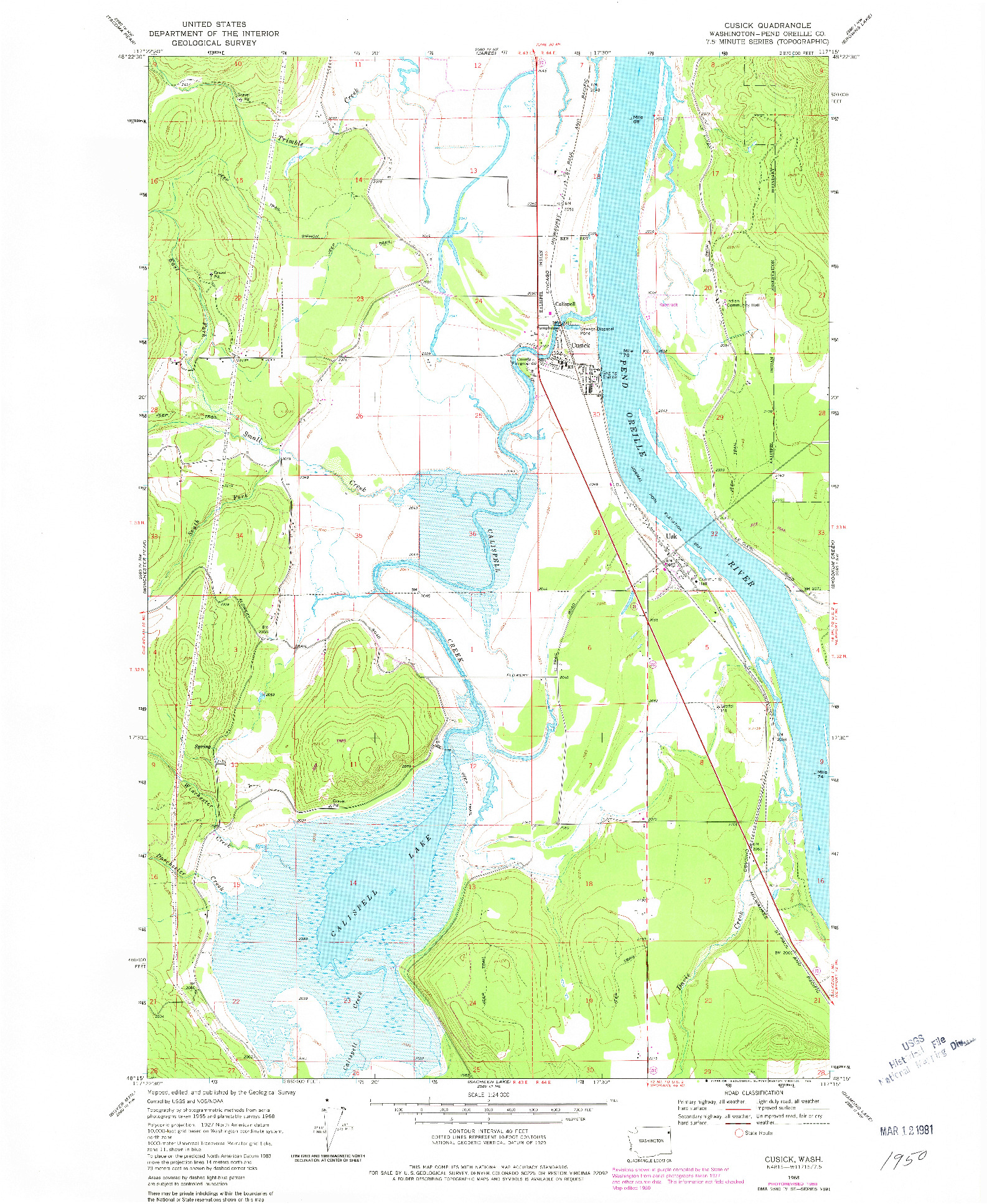 USGS 1:24000-SCALE QUADRANGLE FOR CUSICK, WA 1968