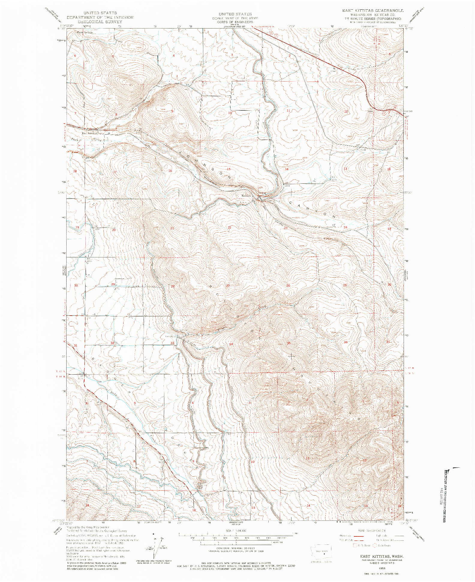 USGS 1:24000-SCALE QUADRANGLE FOR EAST KITTITAS, WA 1953