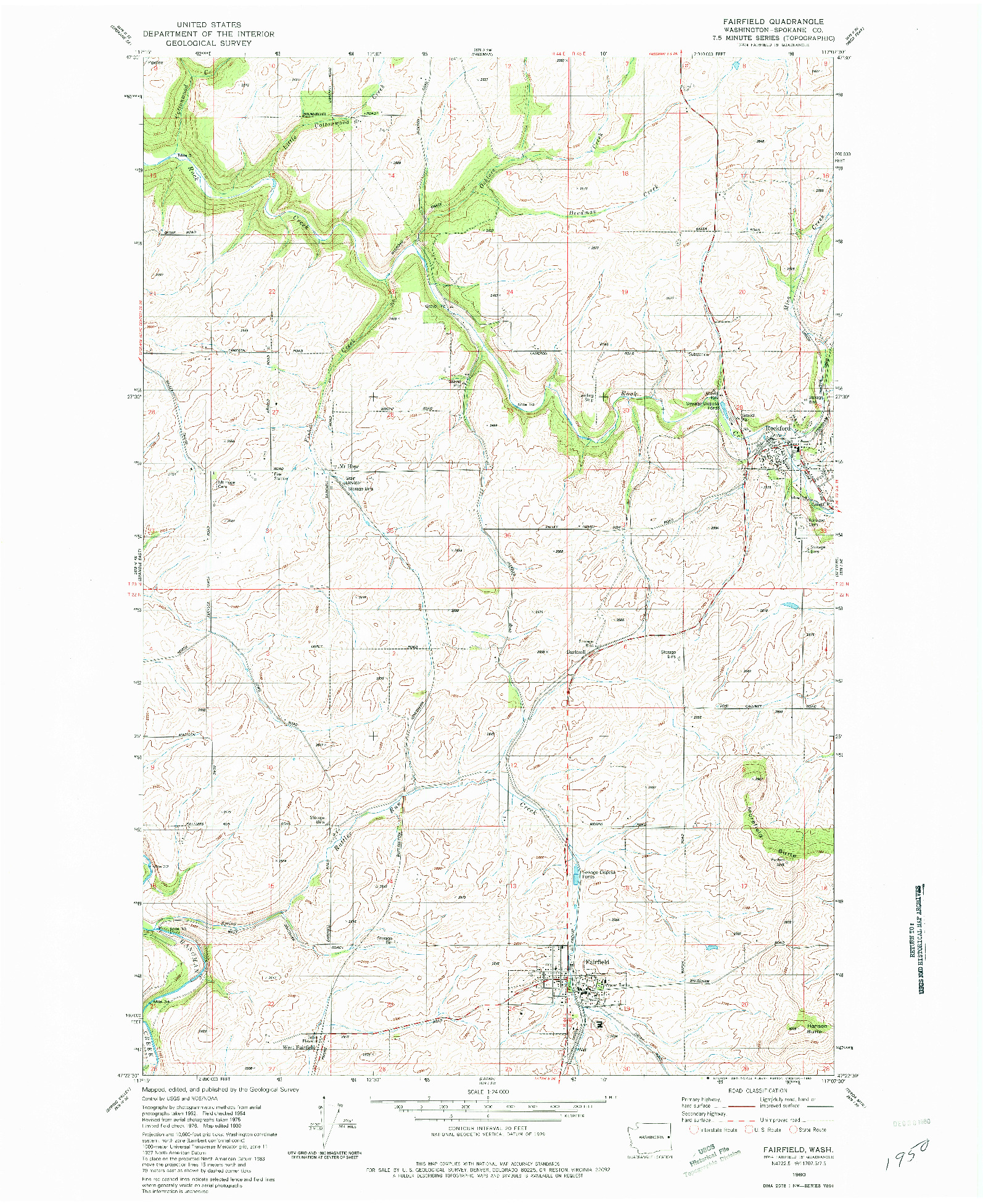 USGS 1:24000-SCALE QUADRANGLE FOR FAIRFIELD, WA 1980
