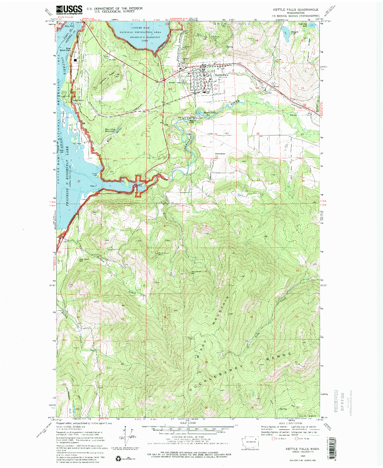 USGS 1:24000-SCALE QUADRANGLE FOR KETTLE FALLS, WA 1969