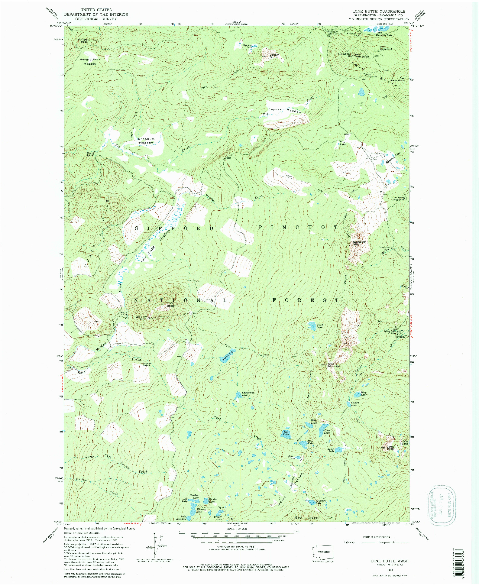 USGS 1:24000-SCALE QUADRANGLE FOR LONE BUTTE, WA 1965