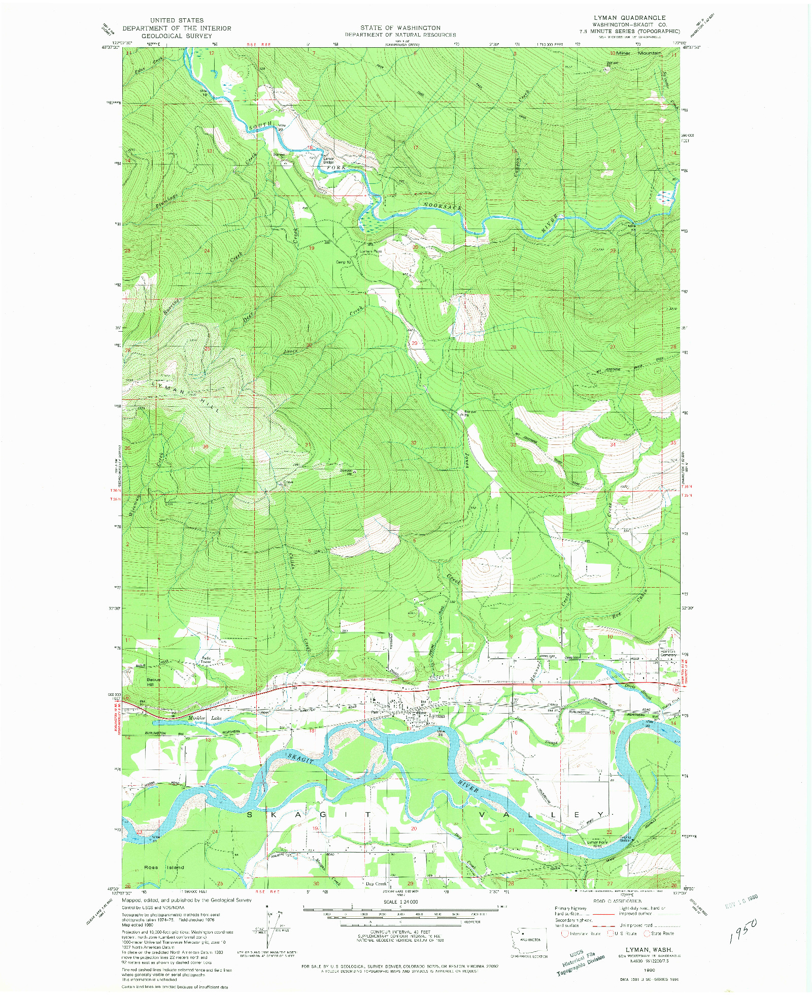 USGS 1:24000-SCALE QUADRANGLE FOR LYMAN, WA 1980