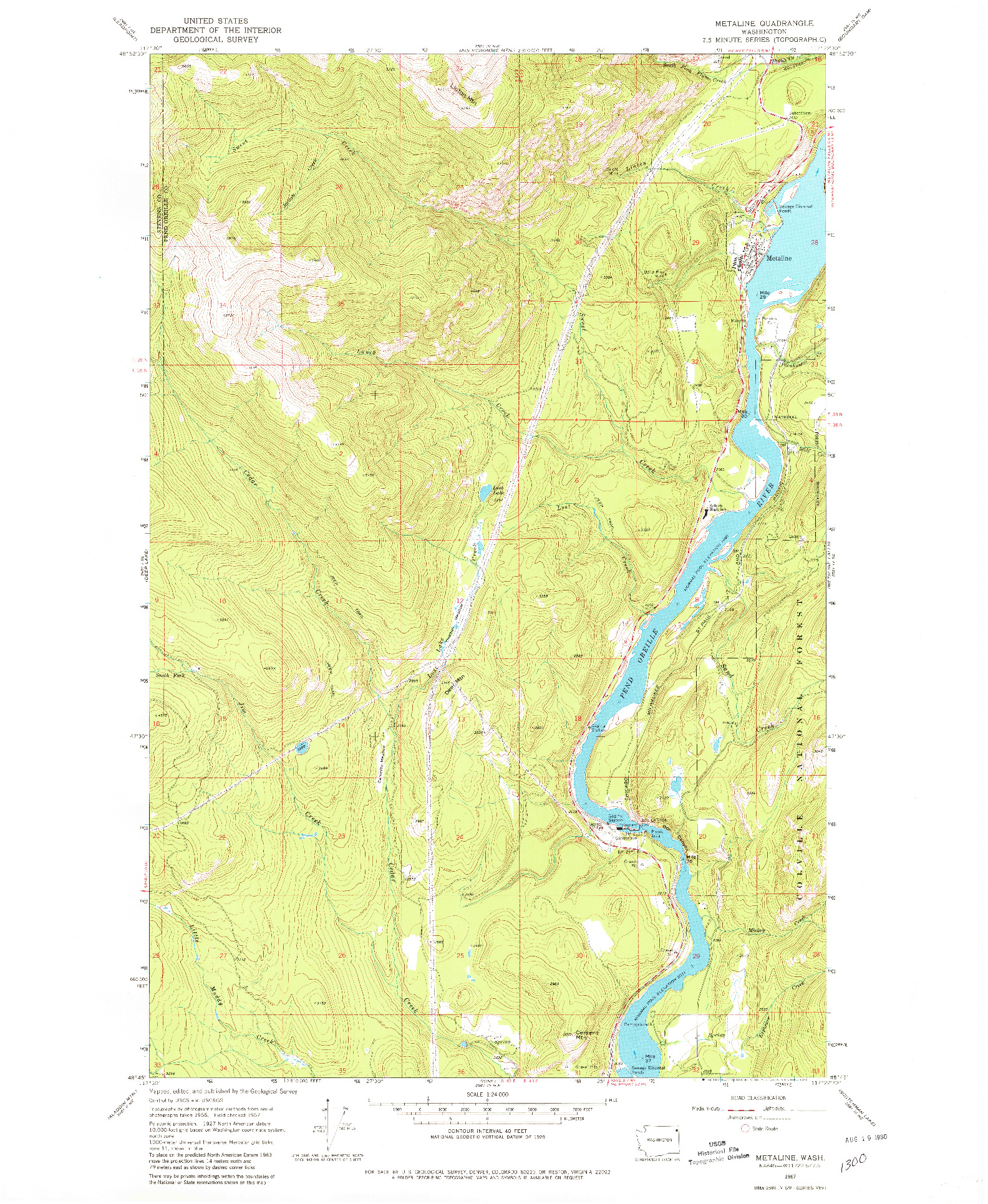 USGS 1:24000-SCALE QUADRANGLE FOR METALINE, WA 1967