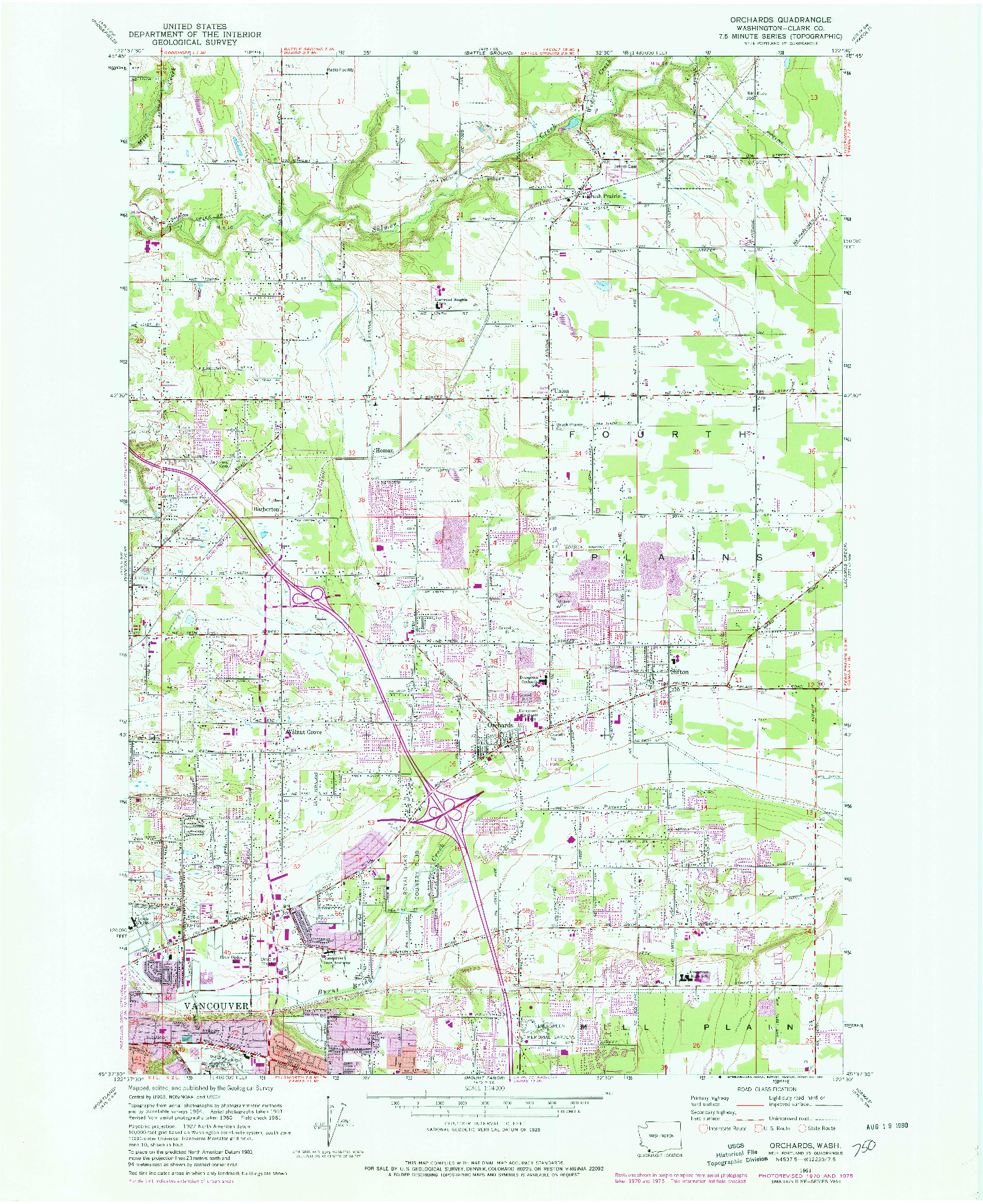 USGS 1:24000-SCALE QUADRANGLE FOR ORCHARDS, WA 1961