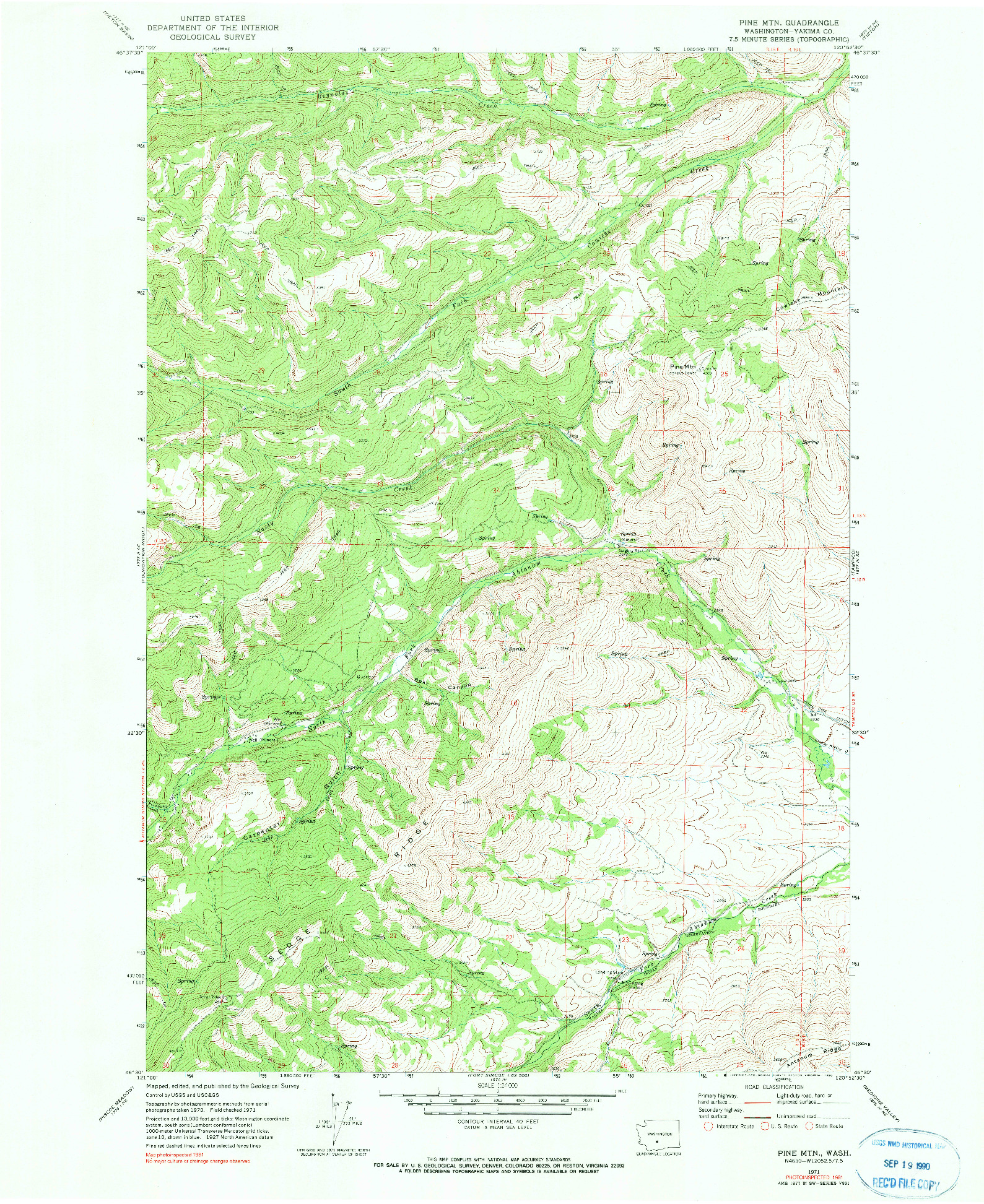 USGS 1:24000-SCALE QUADRANGLE FOR PINE MTN., WA 1971